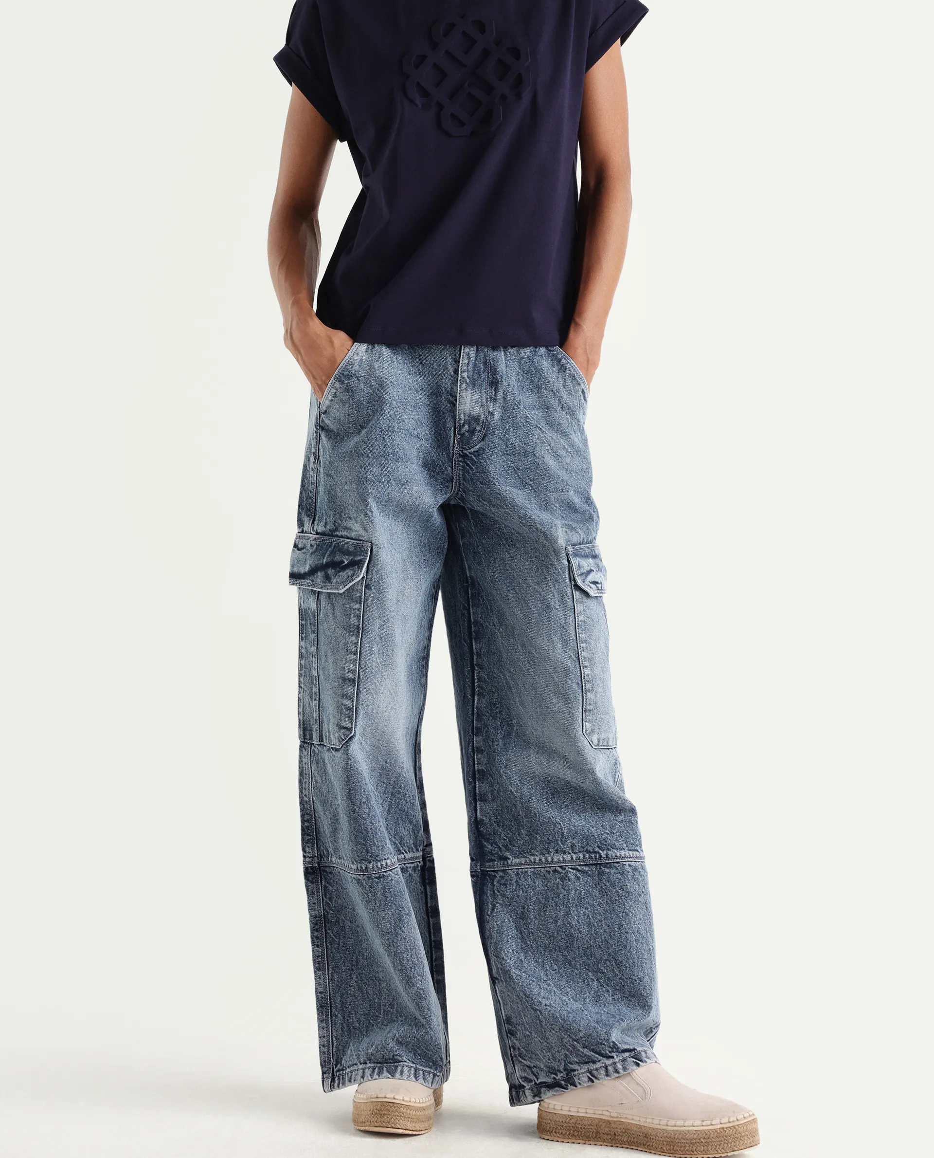 Rareism Women's Caro Light Blue Cotton Plain Ankle Length Tall Barrel Fit Jeans - Image 2
