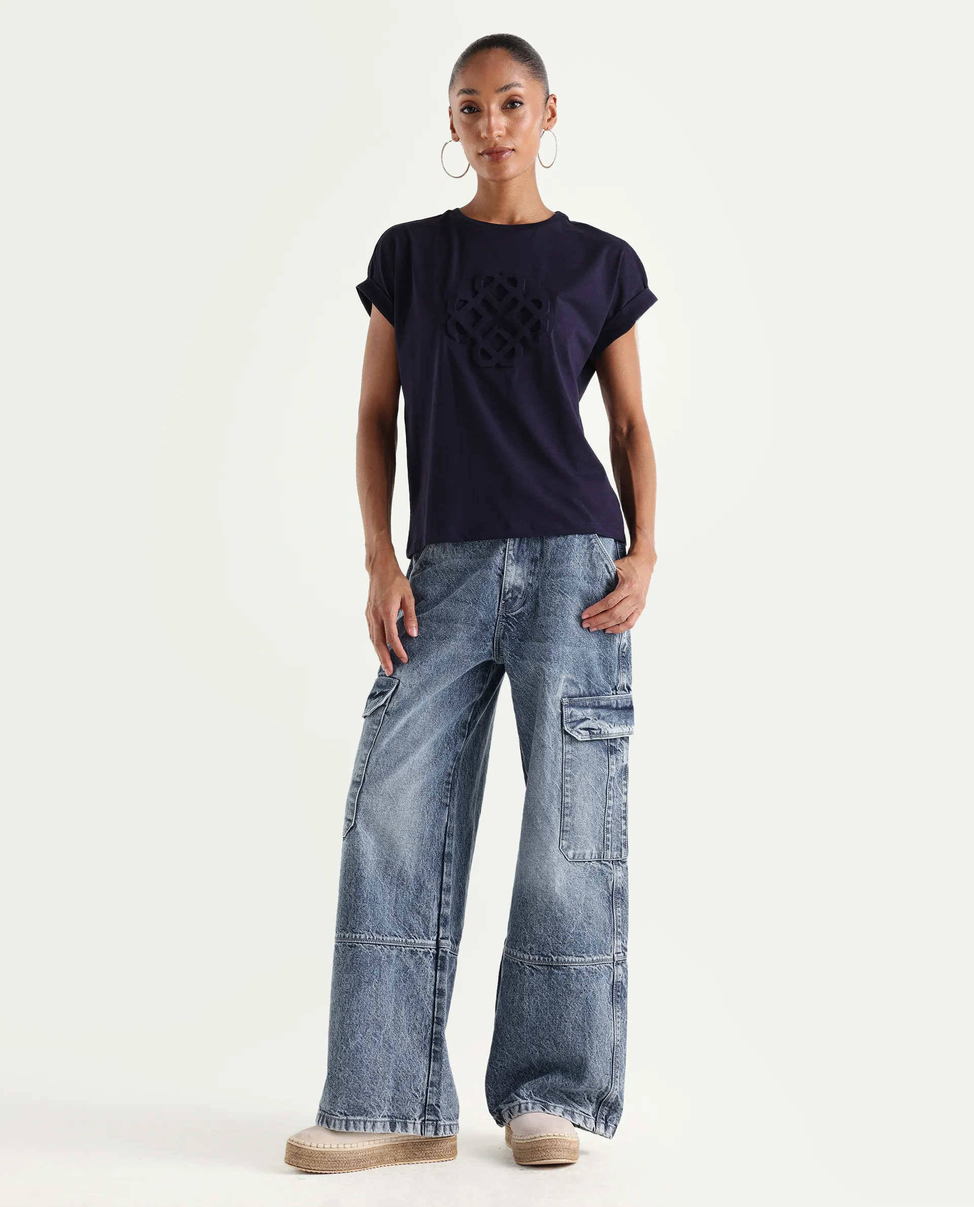Rareism Women's Caro Light Blue Cotton Plain Ankle Length Tall Barrel Fit Jeans - Image 3