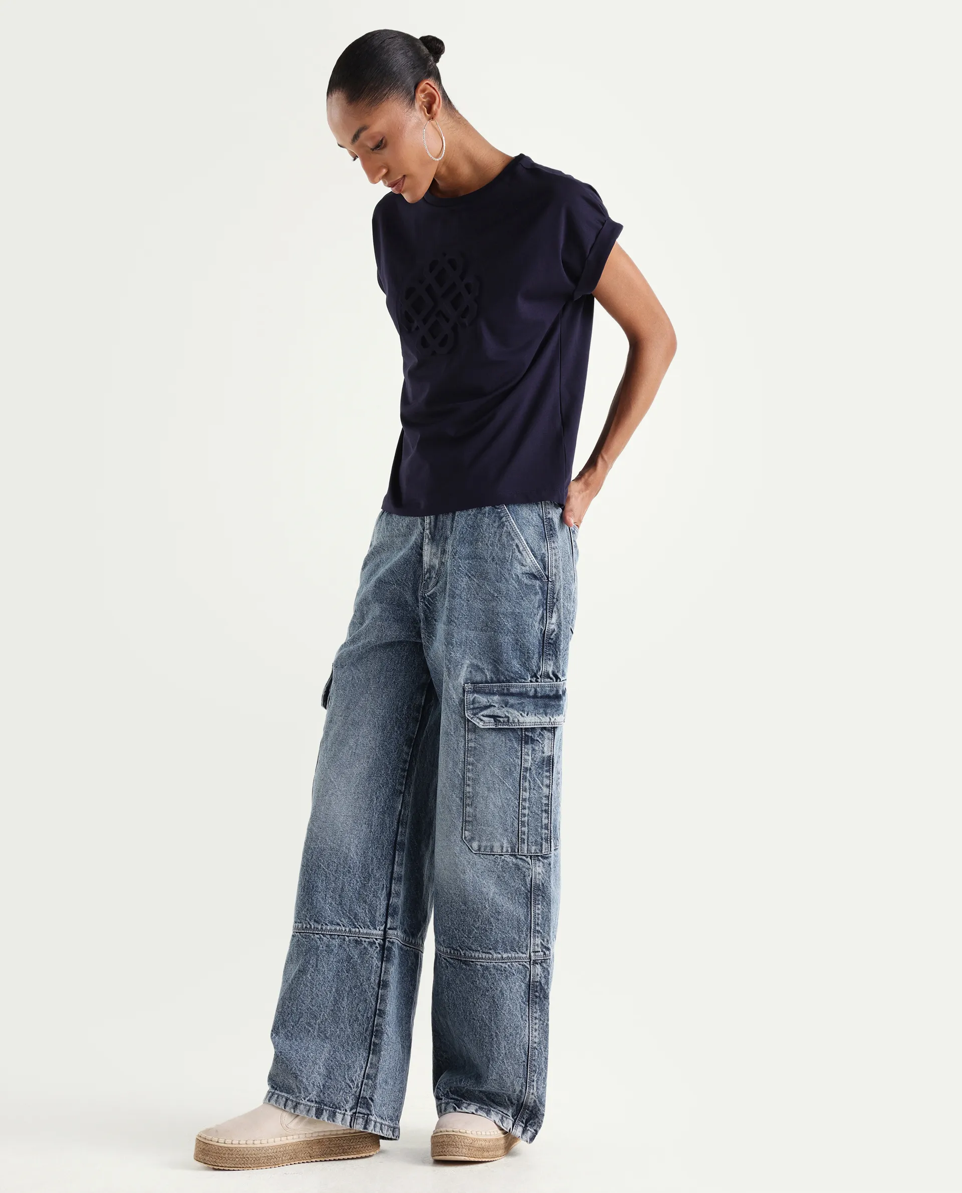 Rareism Women's Caro Light Blue Cotton Plain Ankle Length Tall Barrel Fit Jeans - Image 5
