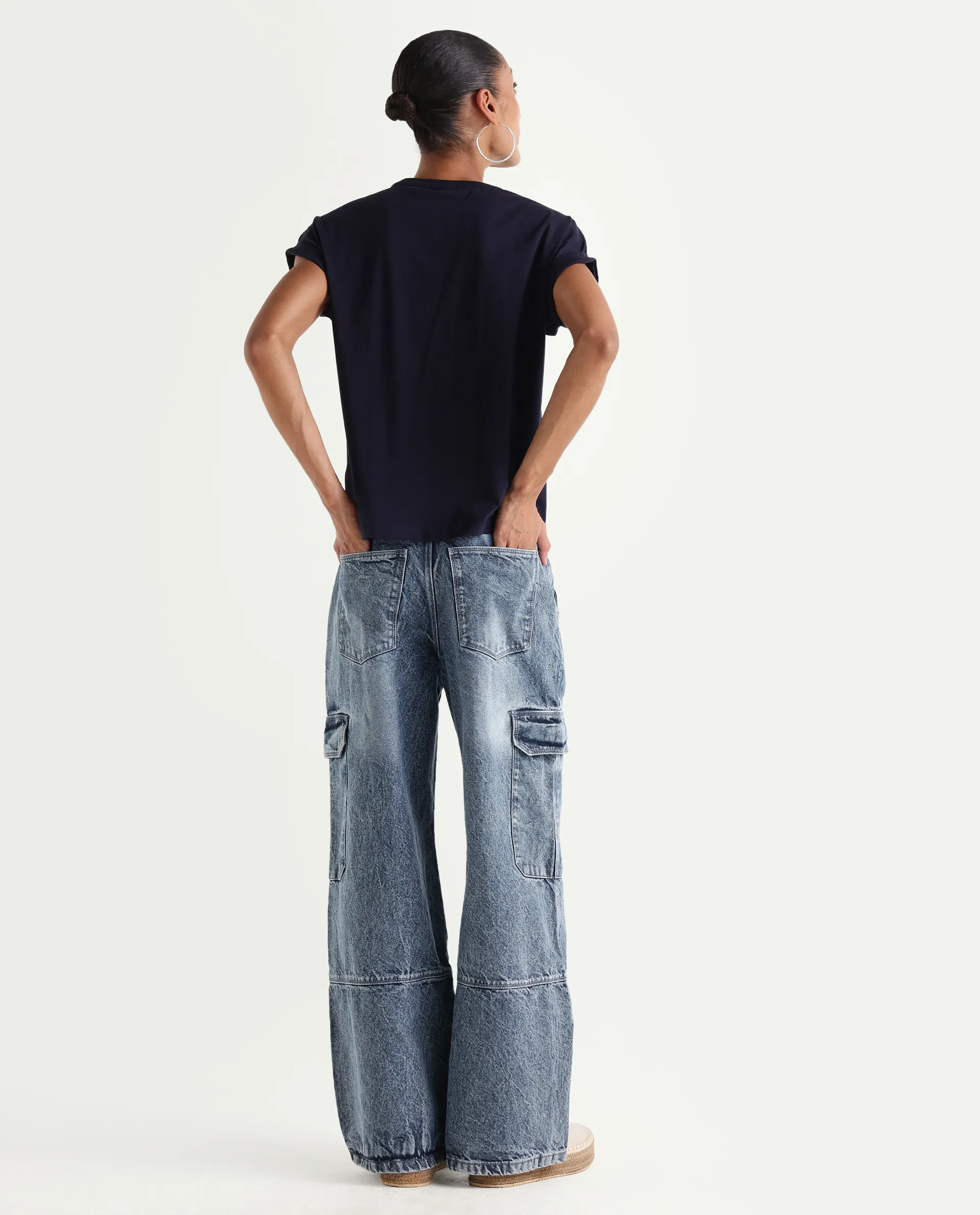 Rareism Women's Caro Light Blue Cotton Plain Ankle Length Tall Barrel Fit Jeans - Image 7