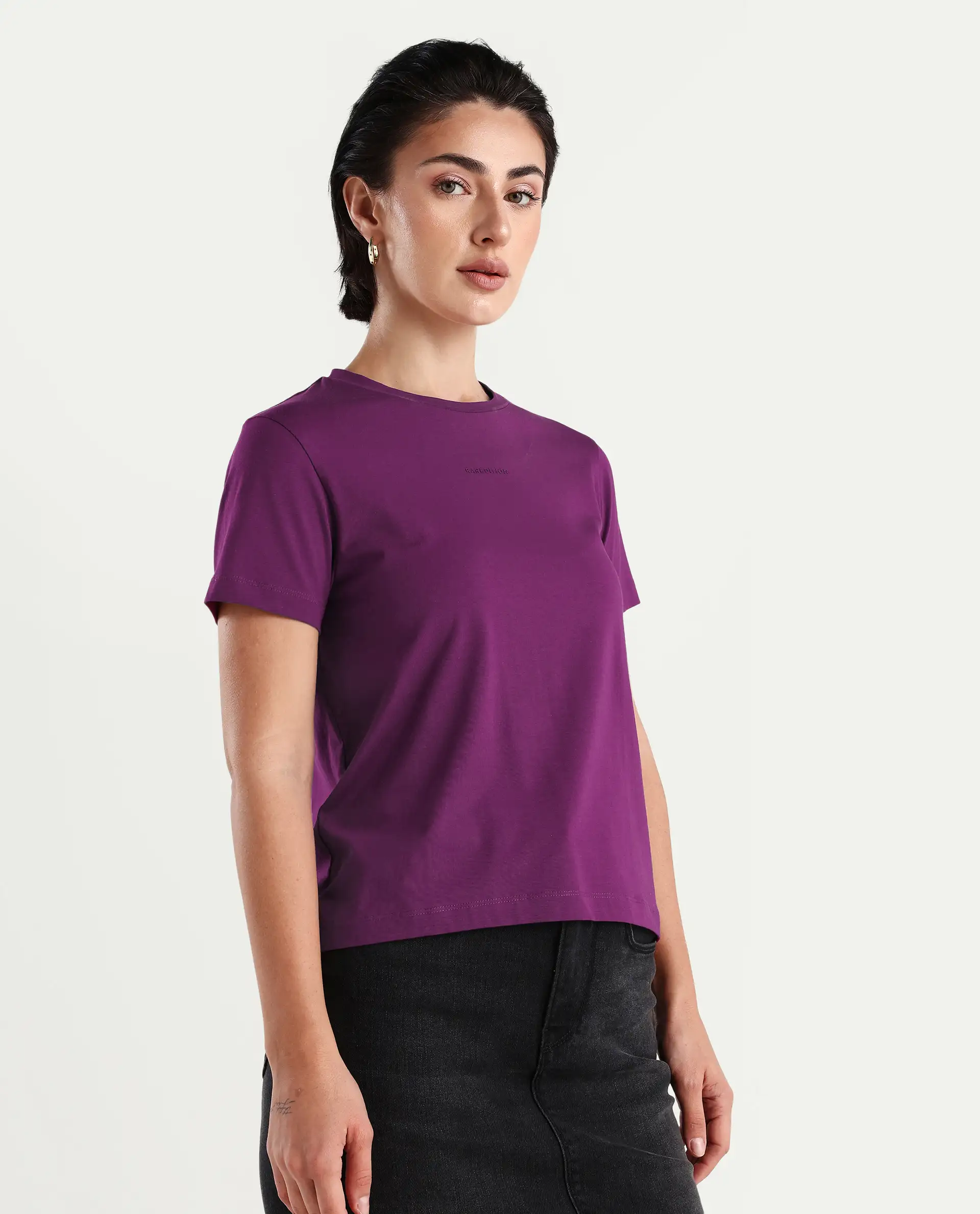 Rareism Women's Carob Dark Pink Linen Crew Neck Plain Regular Fit T-Shirt - Image 6