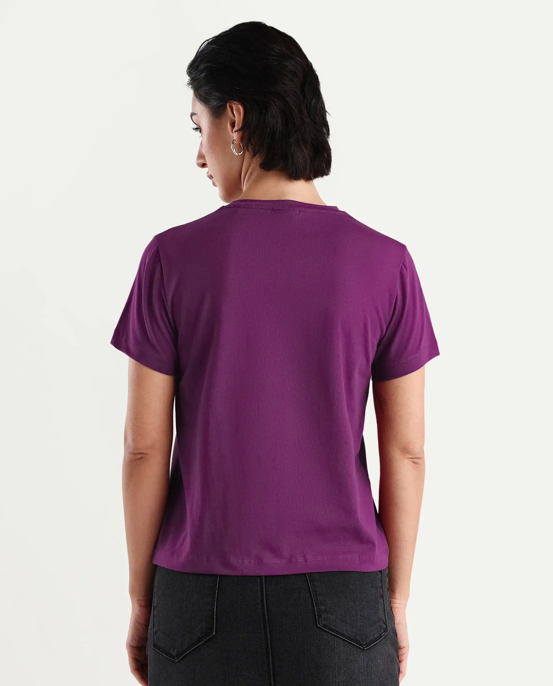 Rareism Women's Carob Dark Pink Linen Crew Neck Plain Regular Fit T-Shirt - Image 7