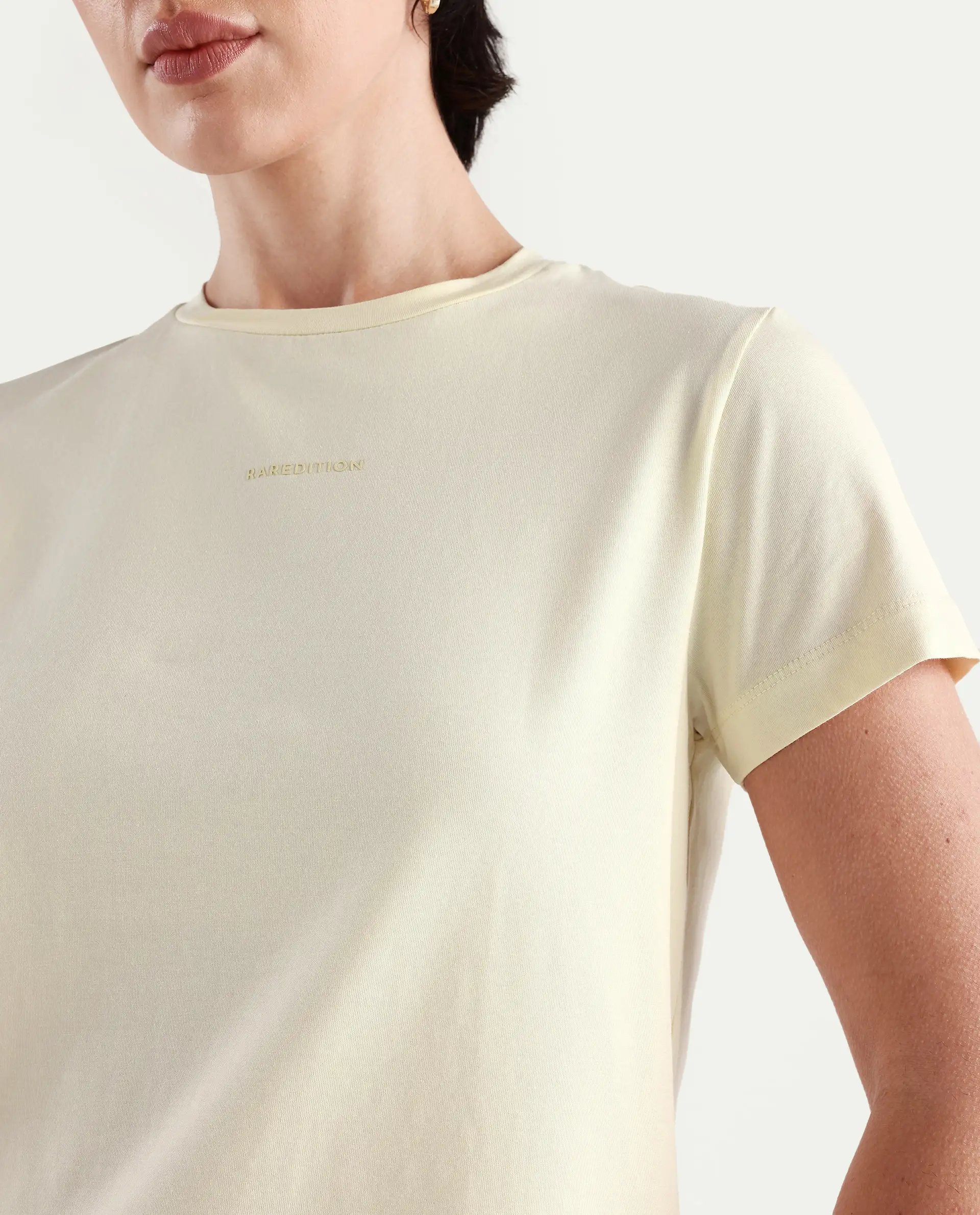 Rareism Women's Carob Off White Linen Crew Neck Typography Print Regular Fit T-Shirt - Image 3