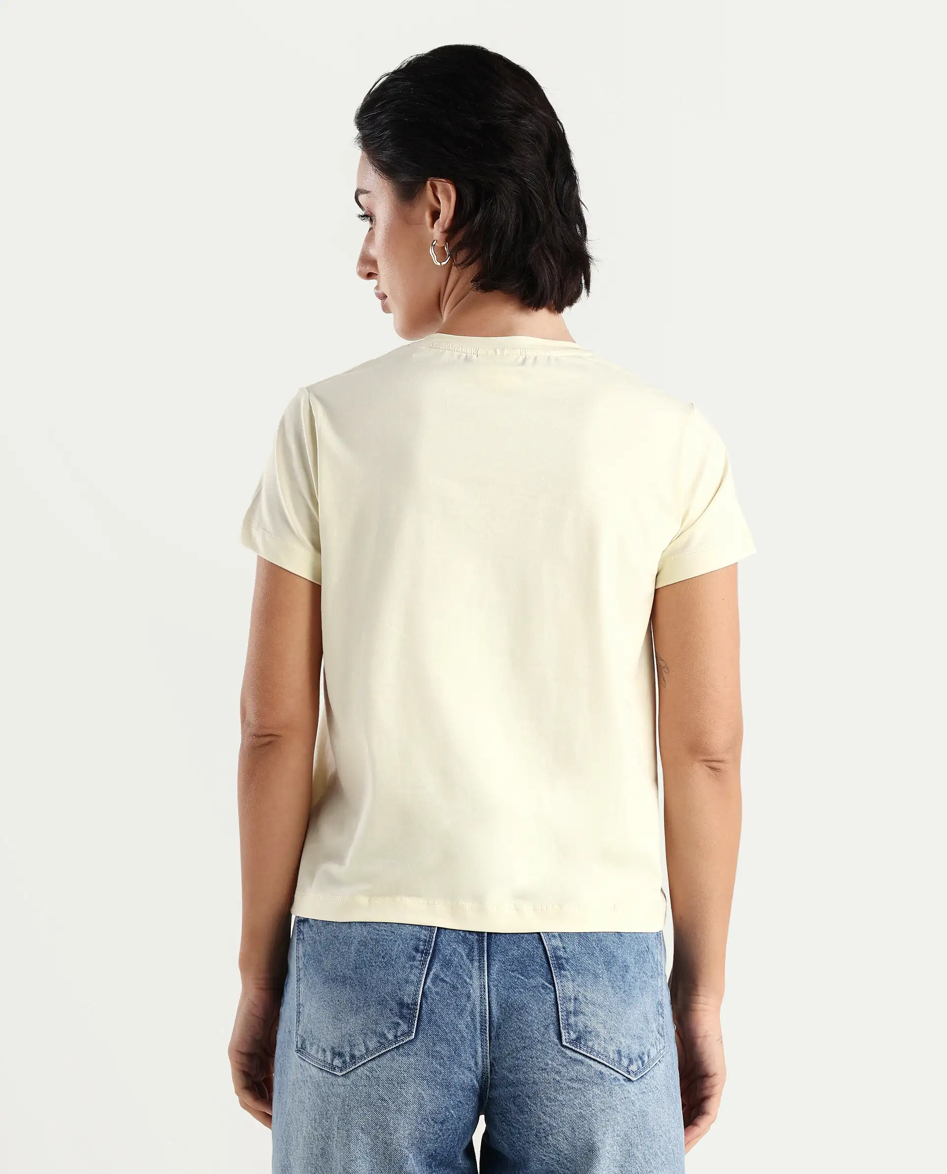 Rareism Women's Carob Off White Linen Crew Neck Typography Print Regular Fit T-Shirt - Image 7