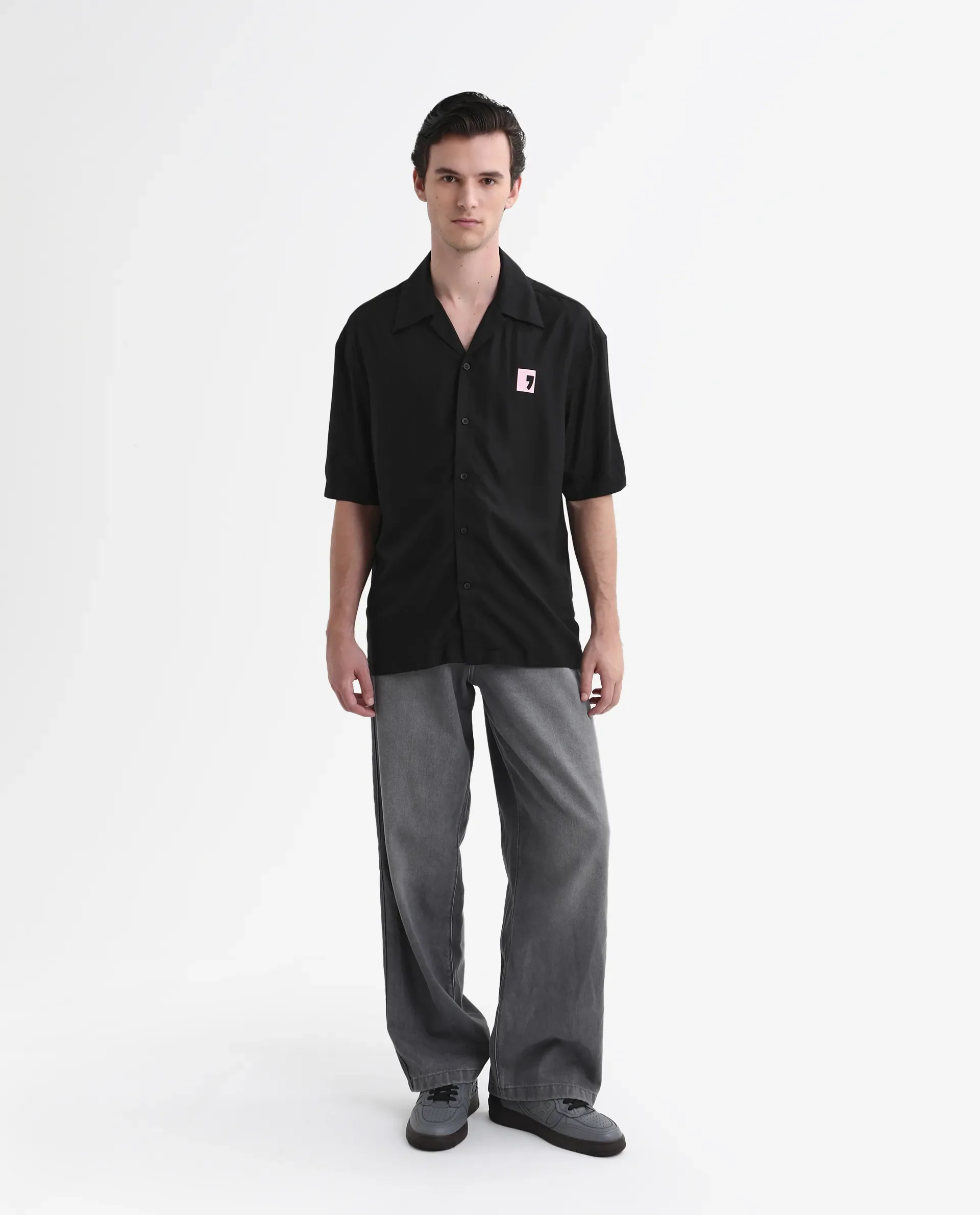 Rare Rabbit Men's Caroo Black Cotton Graphic Print Boxy Fit Half Sleeve Cuban Collar Shirt - Image 2