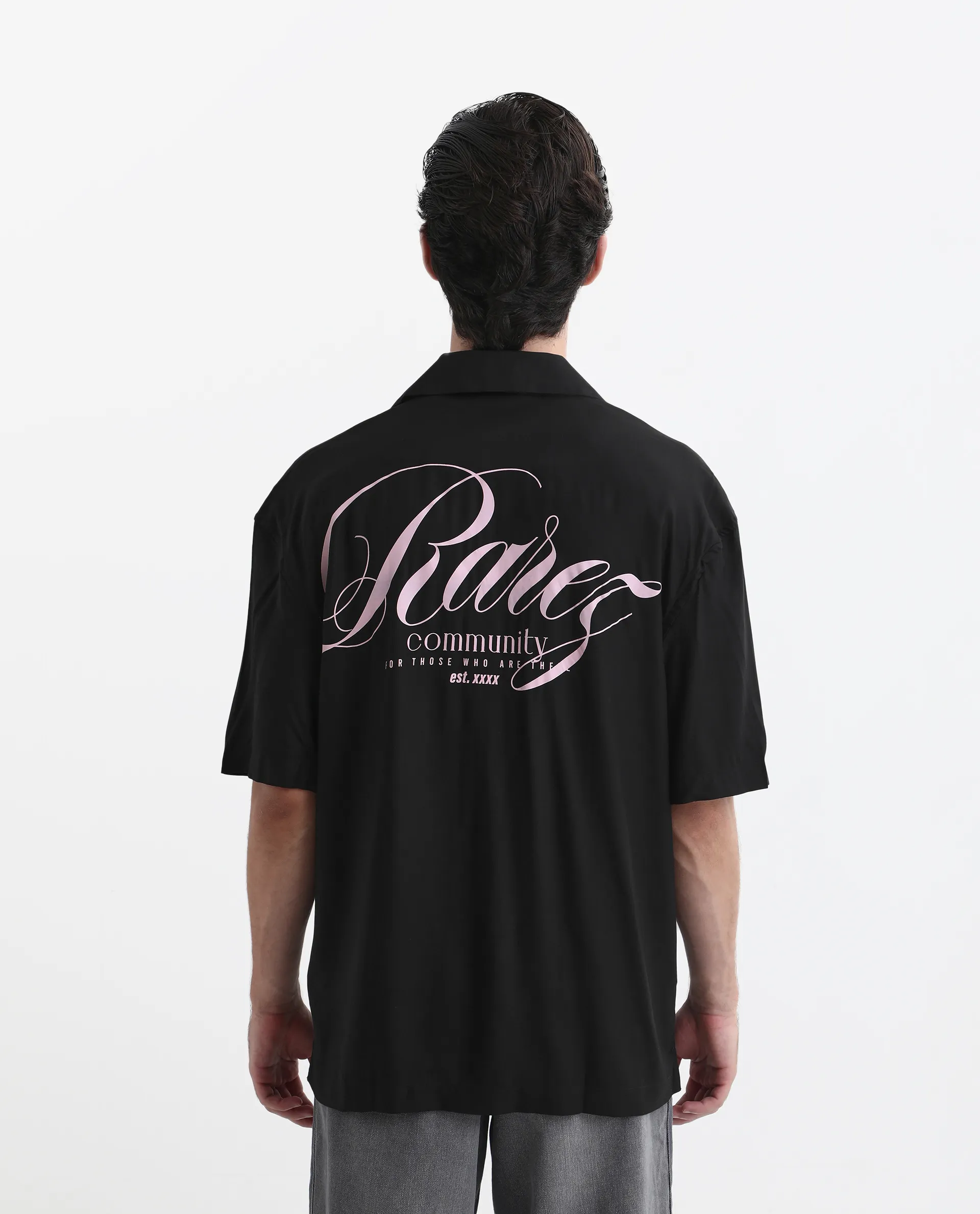 Rare Rabbit Men's Caroo Black Cotton Graphic Print Boxy Fit Half Sleeve Cuban Collar Shirt - Image 3