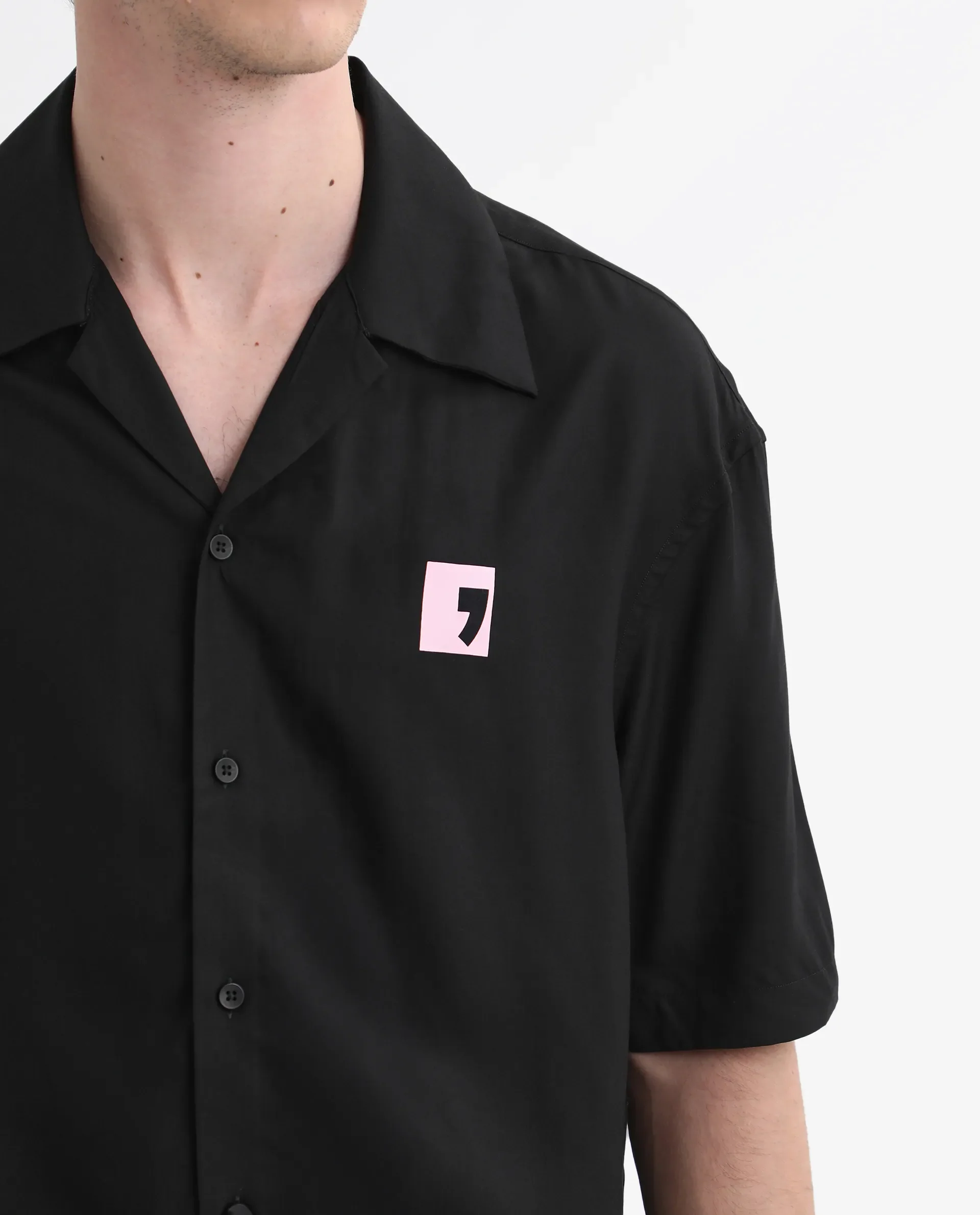 Rare Rabbit Men's Caroo Black Cotton Graphic Print Boxy Fit Half Sleeve Cuban Collar Shirt - Image 8