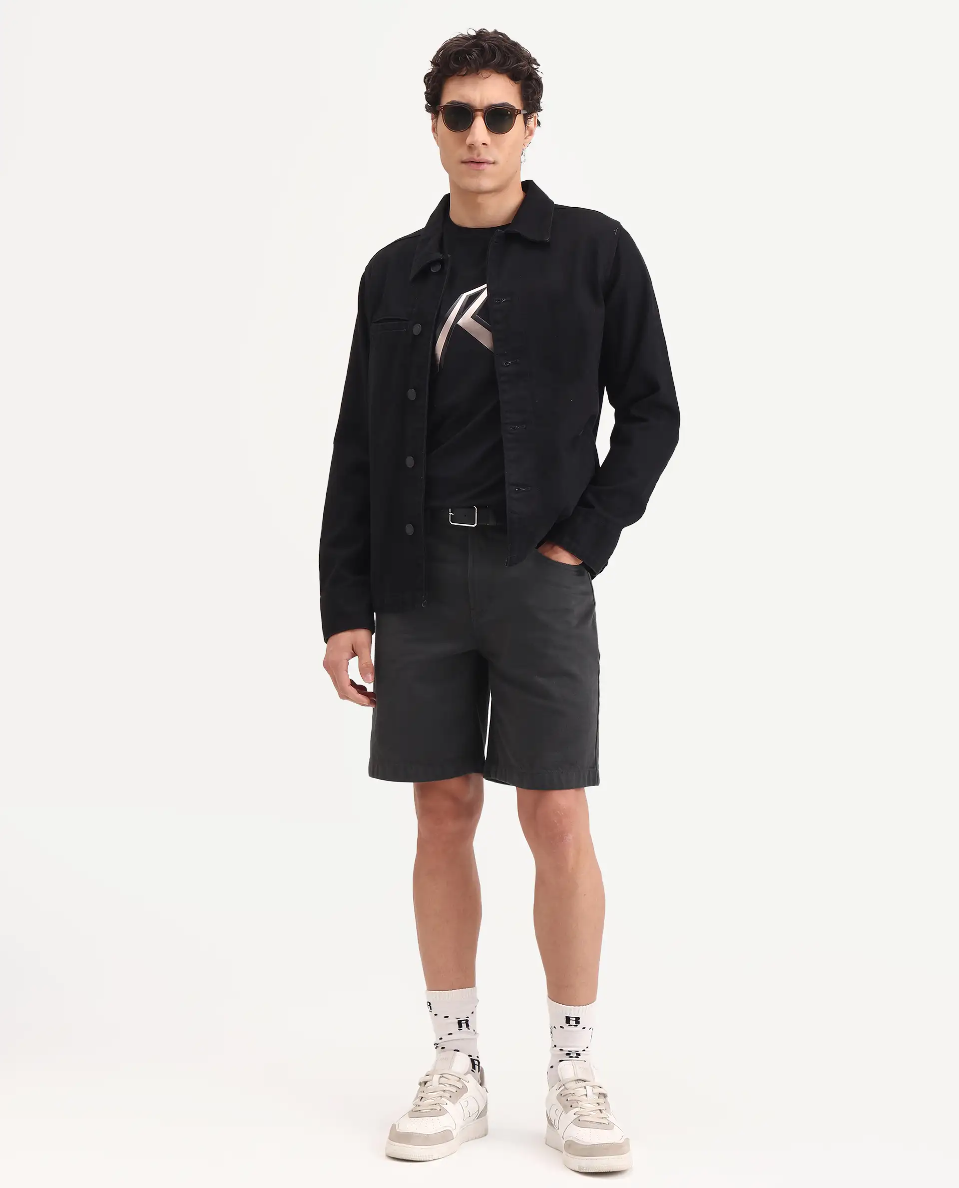 Rare Rabbit Men's Carp Dark Grey Cotton Fabric Regular Fit Plain Shorts