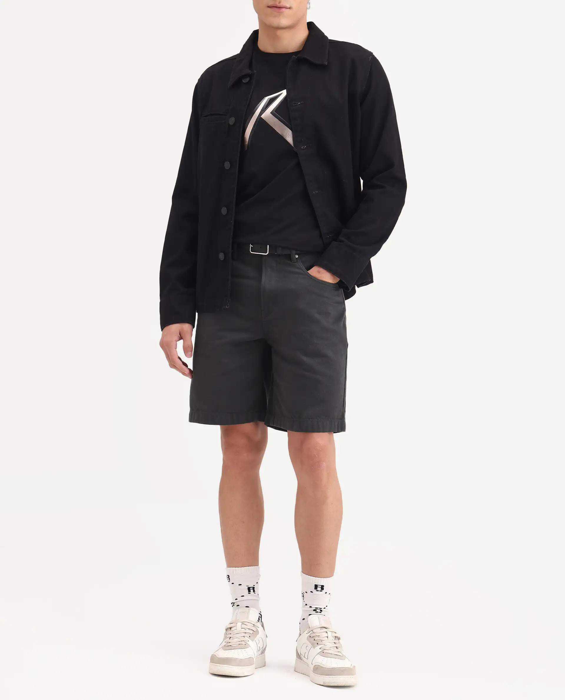 Rare Rabbit Men's Carp Dark Grey Cotton Fabric Regular Fit Plain Shorts - Image 2