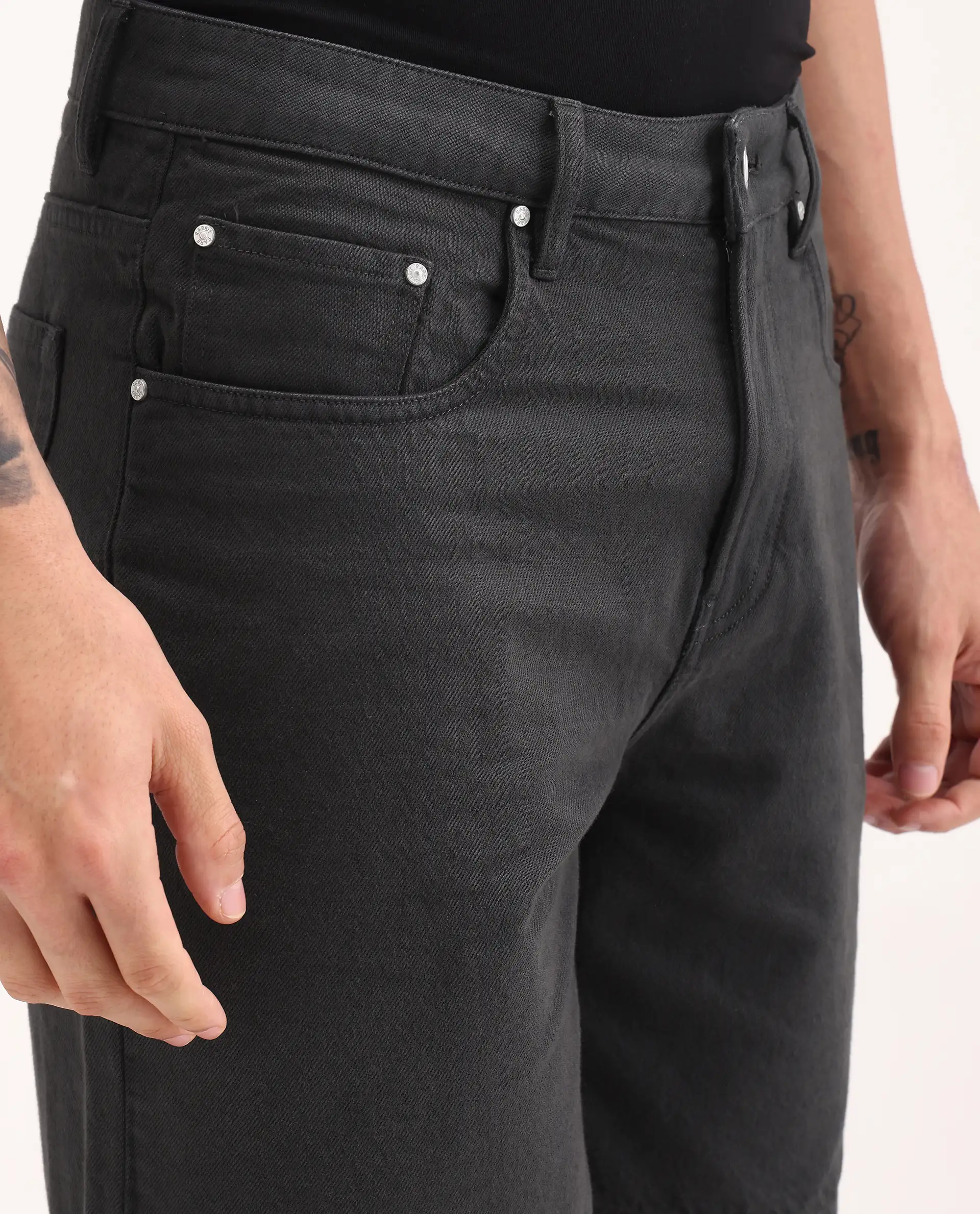 Rare Rabbit Men's Carp Dark Grey Cotton Fabric Regular Fit Plain Shorts - Image 3