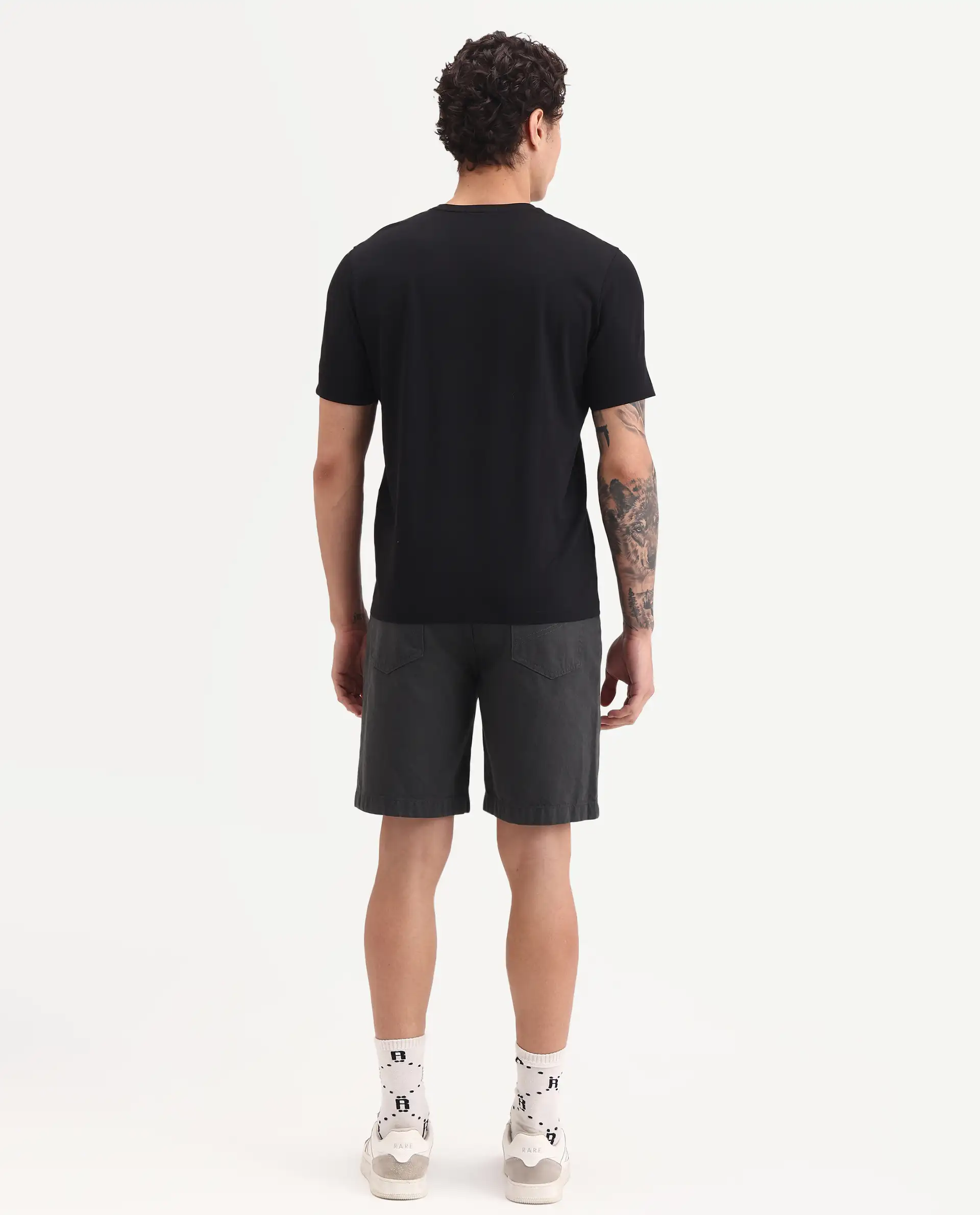 Rare Rabbit Men's Carp Dark Grey Cotton Fabric Regular Fit Plain Shorts - Image 8
