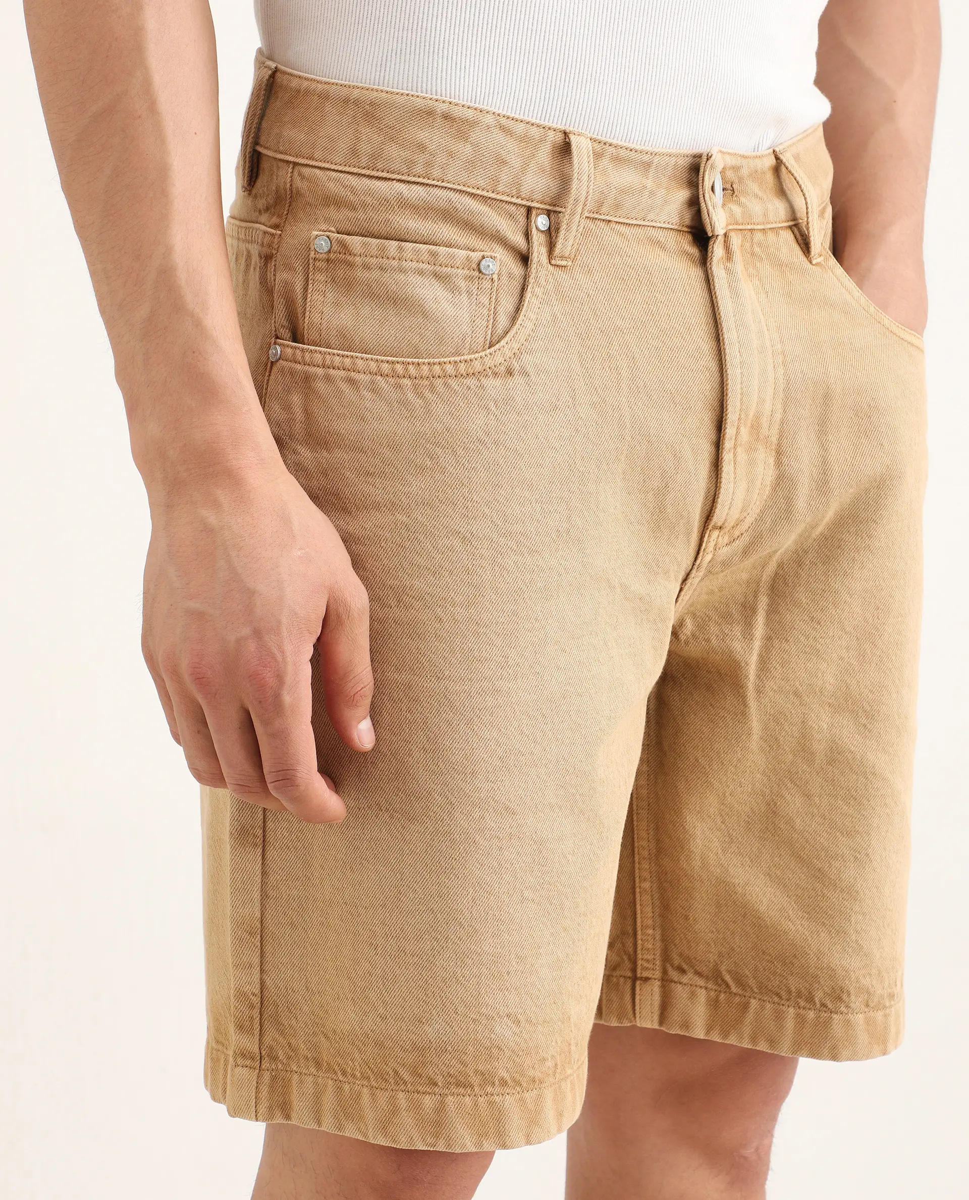 Rare Rabbit Men's Carp Khaki Cotton Fabric Relaxed Fit Plain Shorts - Image 3