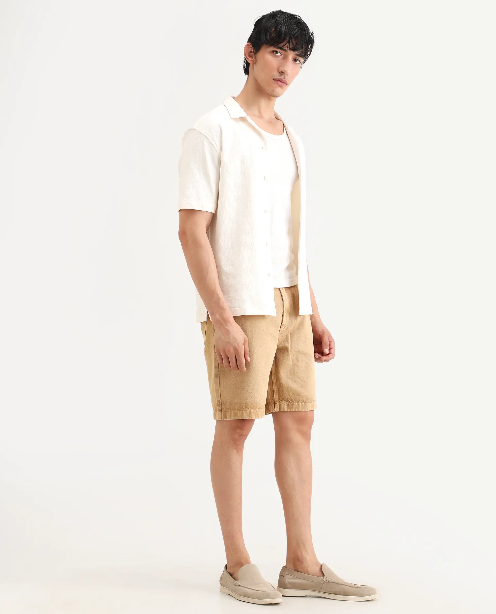 Rare Rabbit Men's Carp Khaki Cotton Fabric Relaxed Fit Plain Shorts - Image 6