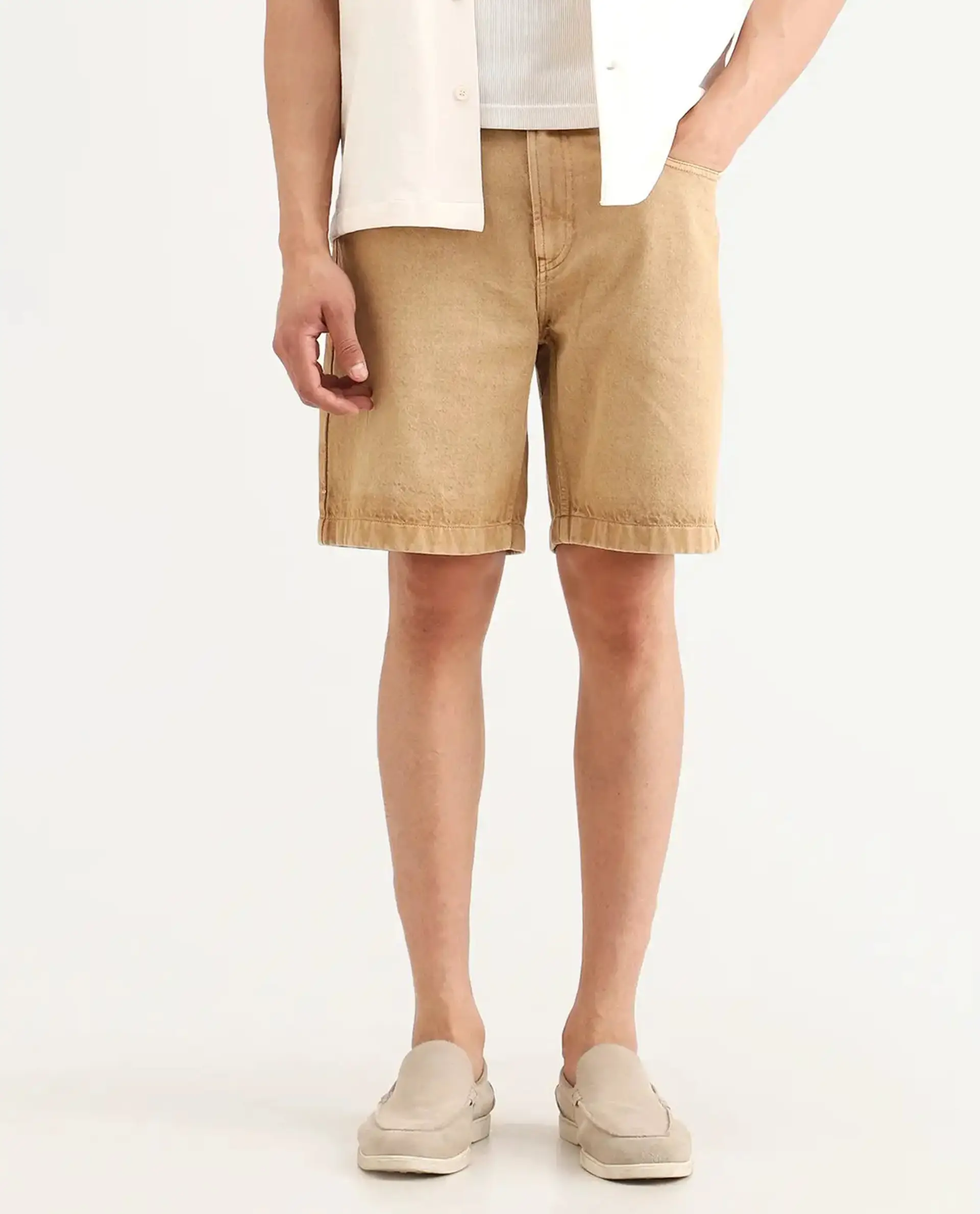 Rare Rabbit Men's Carp Khaki Cotton Fabric Relaxed Fit Plain Shorts - Image 9