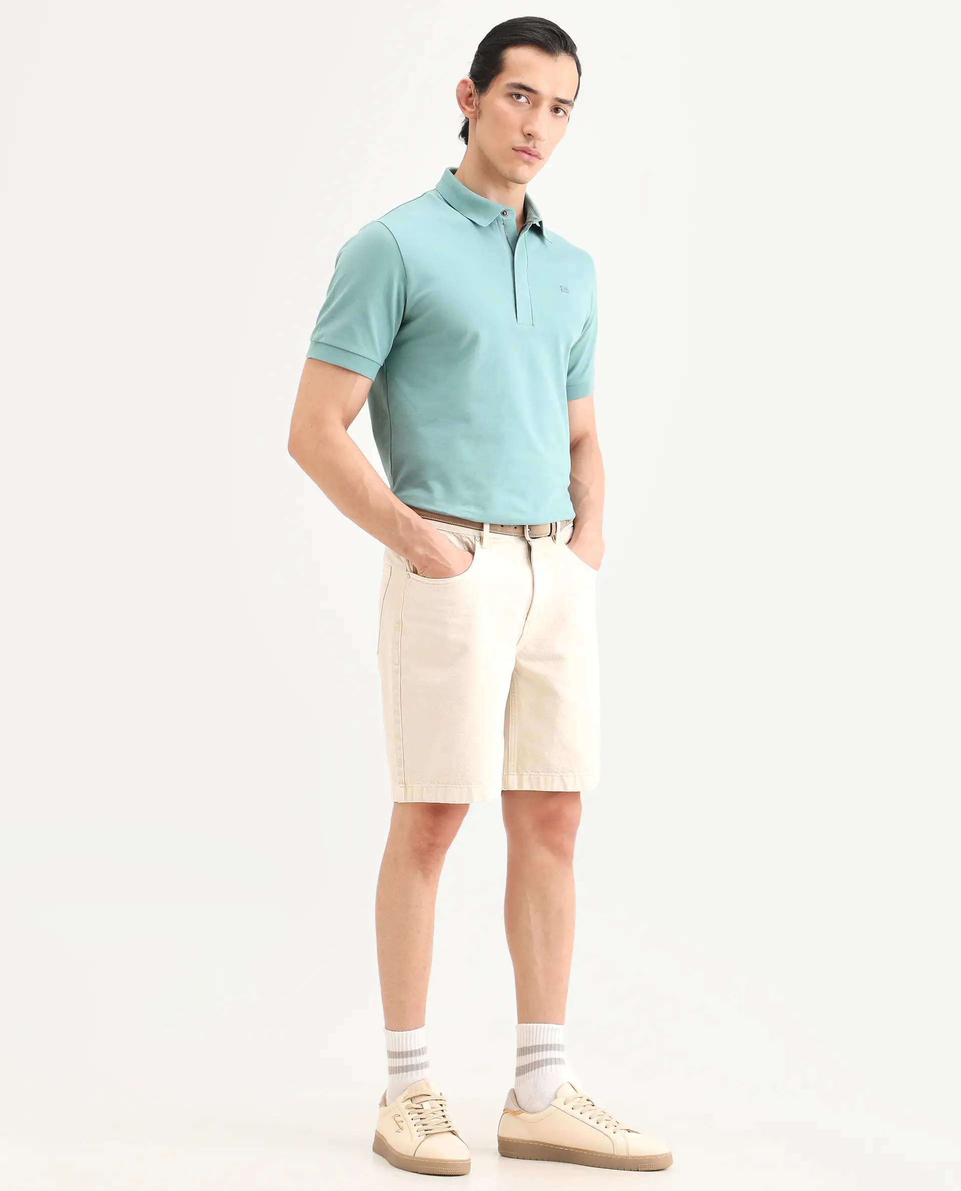 Rare Rabbit Men's Carp Light Beige Cotton Fabric Regular Fit Plain Shorts - Image 6