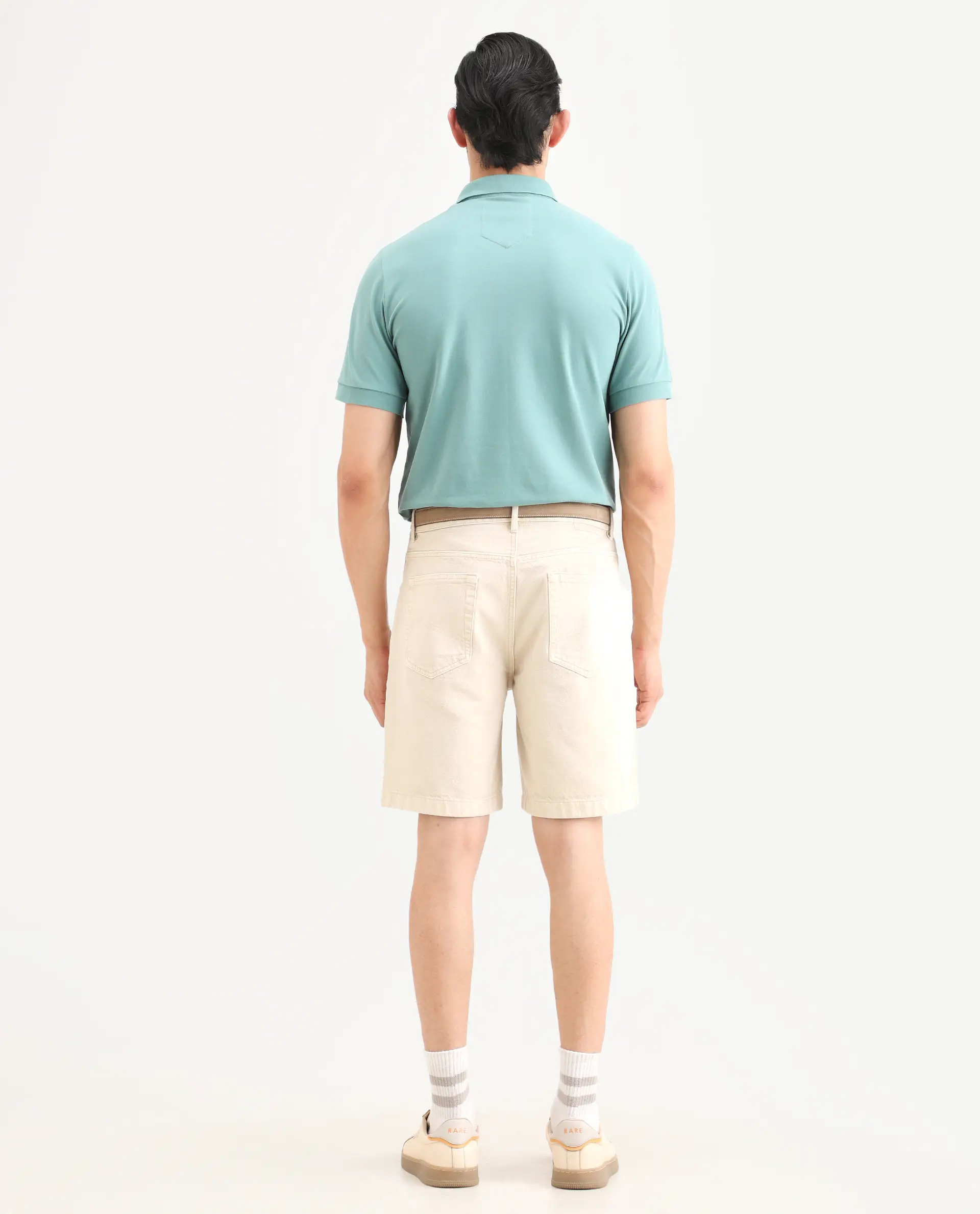 Rare Rabbit Men's Carp Light Beige Cotton Fabric Regular Fit Plain Shorts - Image 8