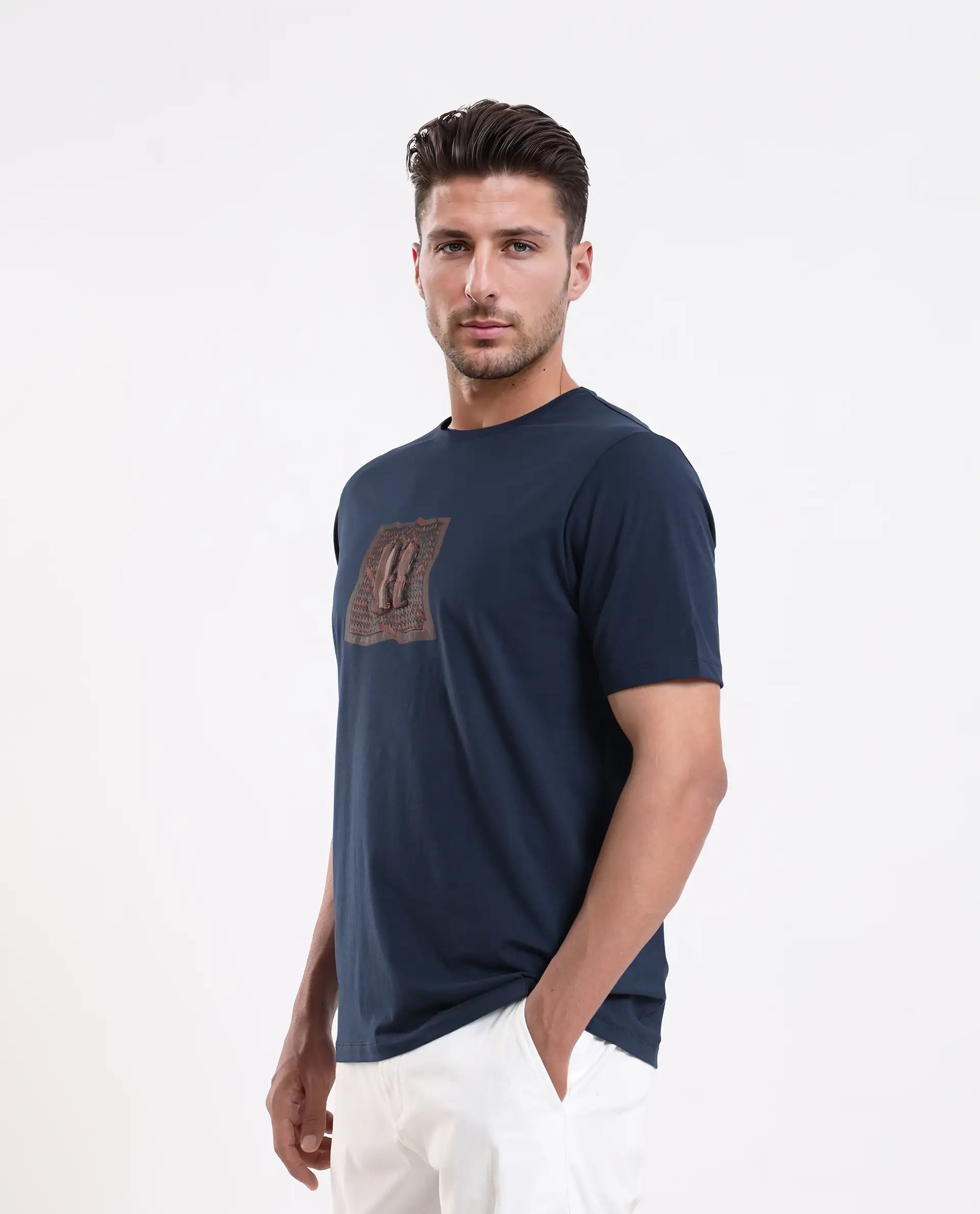Rare Rabbit Men's Carp Dark Teal Cotton Blend Graphic Print Regular Fit Half Sleeve Crew Neck T-Shirt - Image 3