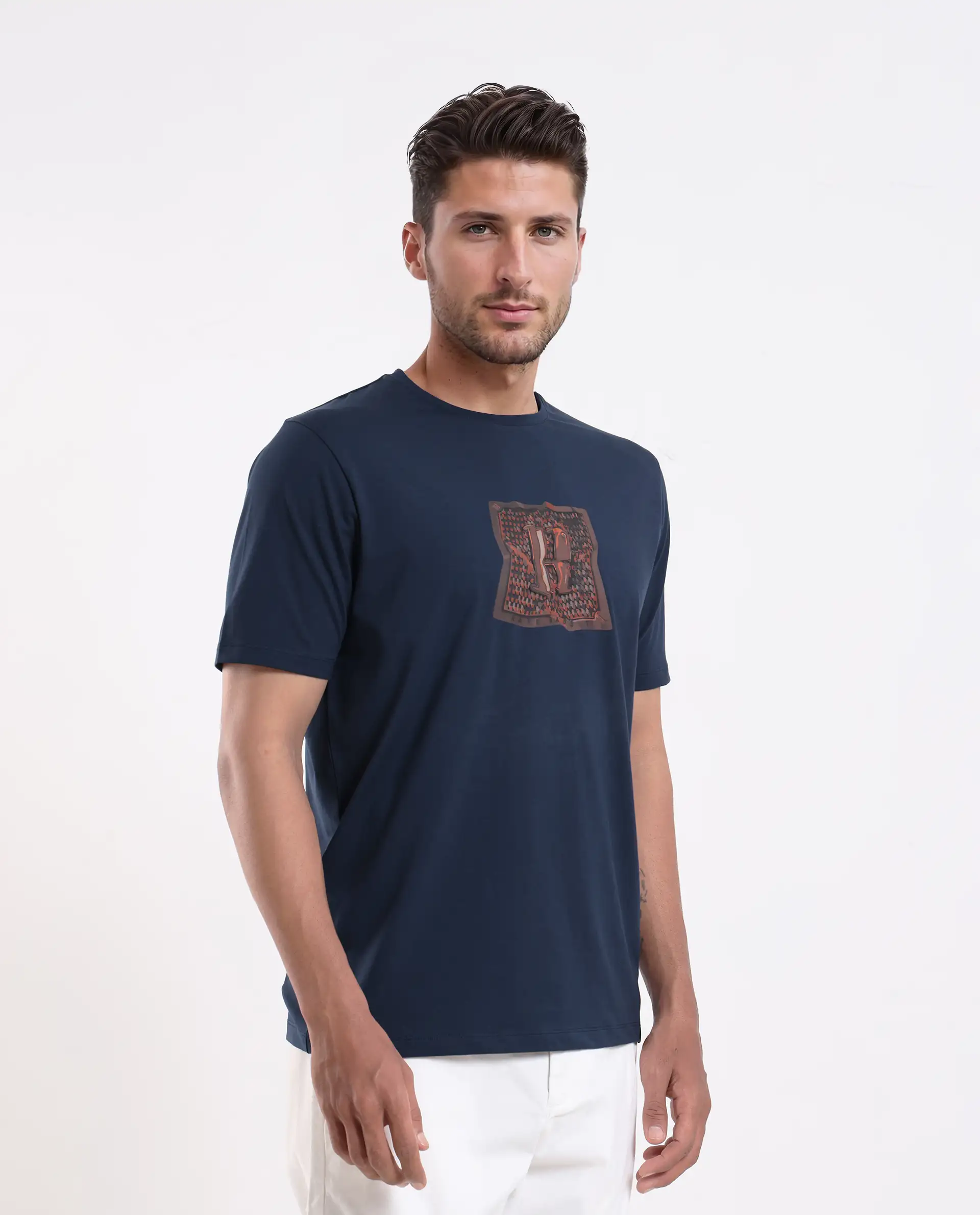 Rare Rabbit Men's Carp Dark Teal Cotton Blend Graphic Print Regular Fit Half Sleeve Crew Neck T-Shirt - Image 4