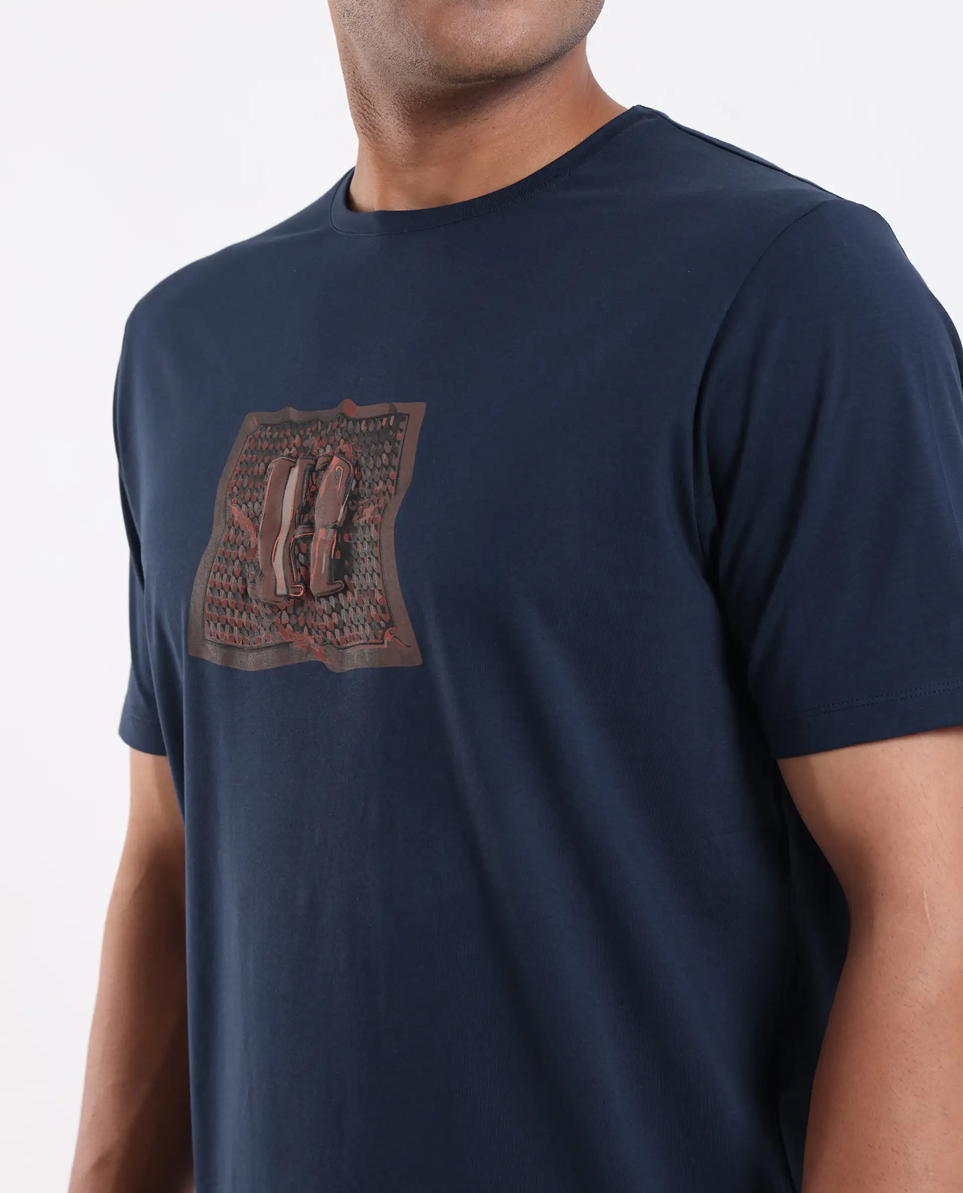 Rare Rabbit Men's Carp Dark Teal Cotton Blend Graphic Print Regular Fit Half Sleeve Crew Neck T-Shirt - Image 5