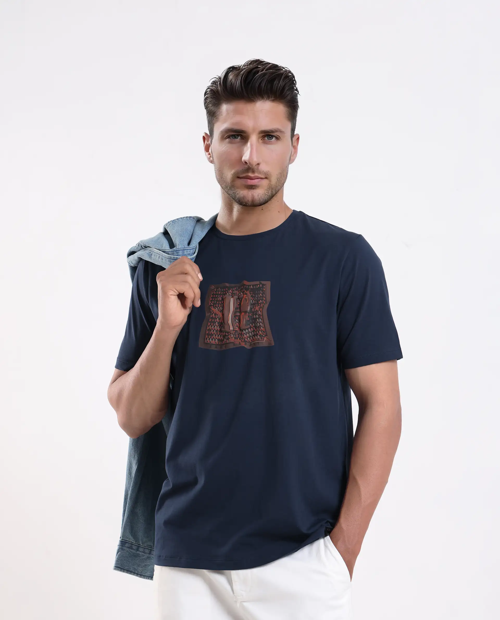 Rare Rabbit Men's Carp Dark Teal Cotton Blend Graphic Print Regular Fit Half Sleeve Crew Neck T-Shirt - Image 7