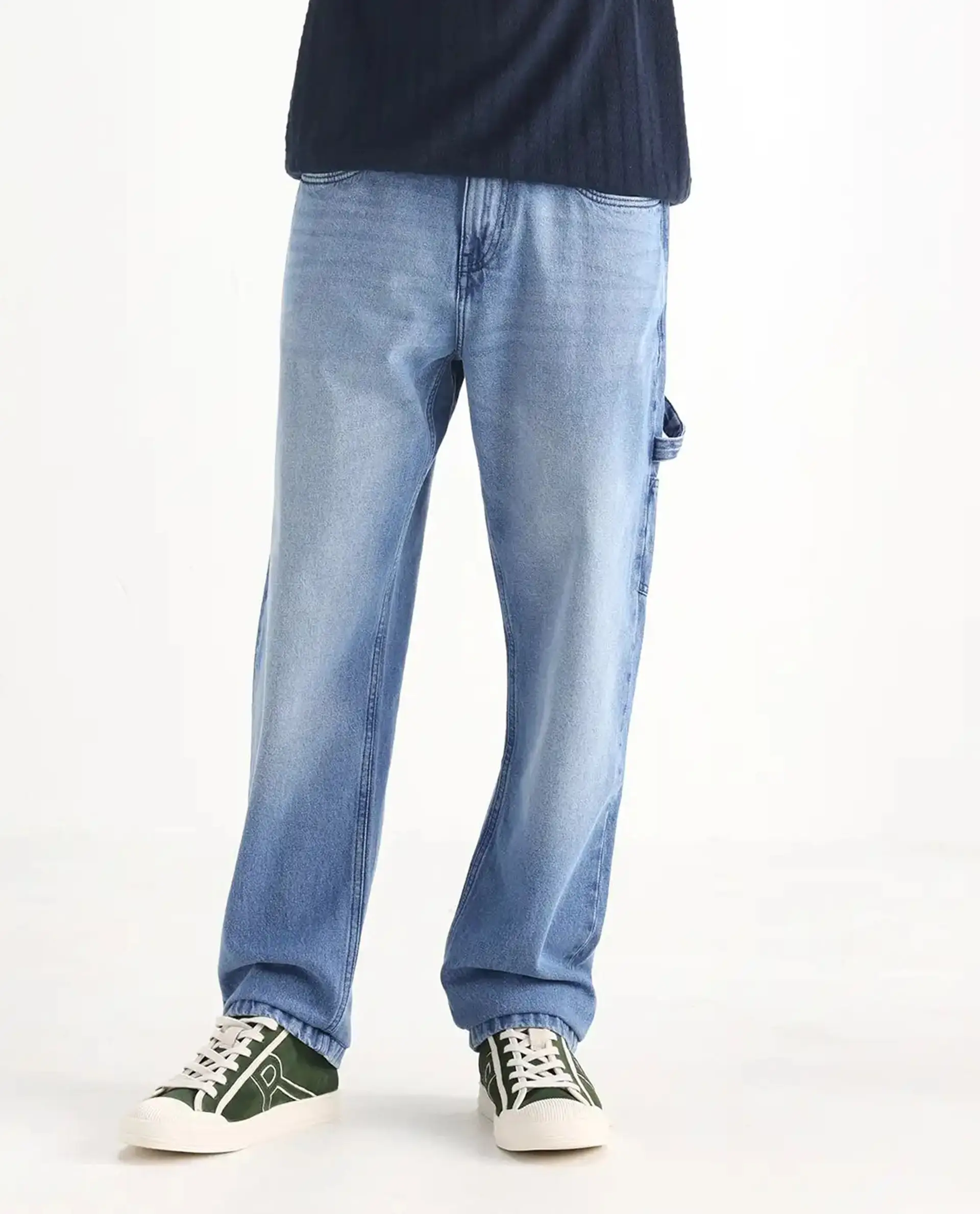 Rare Rabbit Men's Carpenter-2 Blue Cotton Plain Carpenter Fit Jeans - Image 11