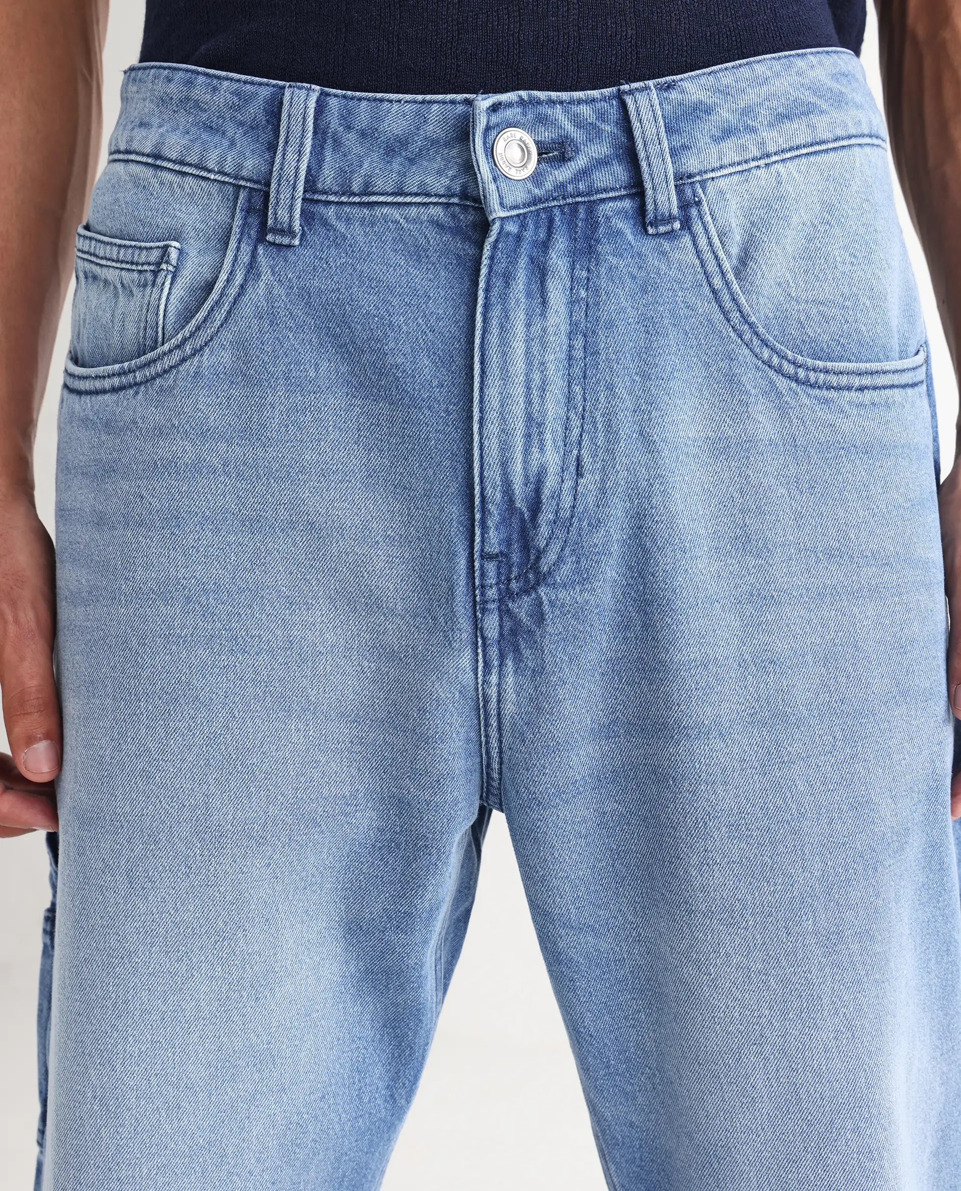 Rare Rabbit Men's Carpenter-2 Blue Cotton Plain Carpenter Fit Jeans - Image 5
