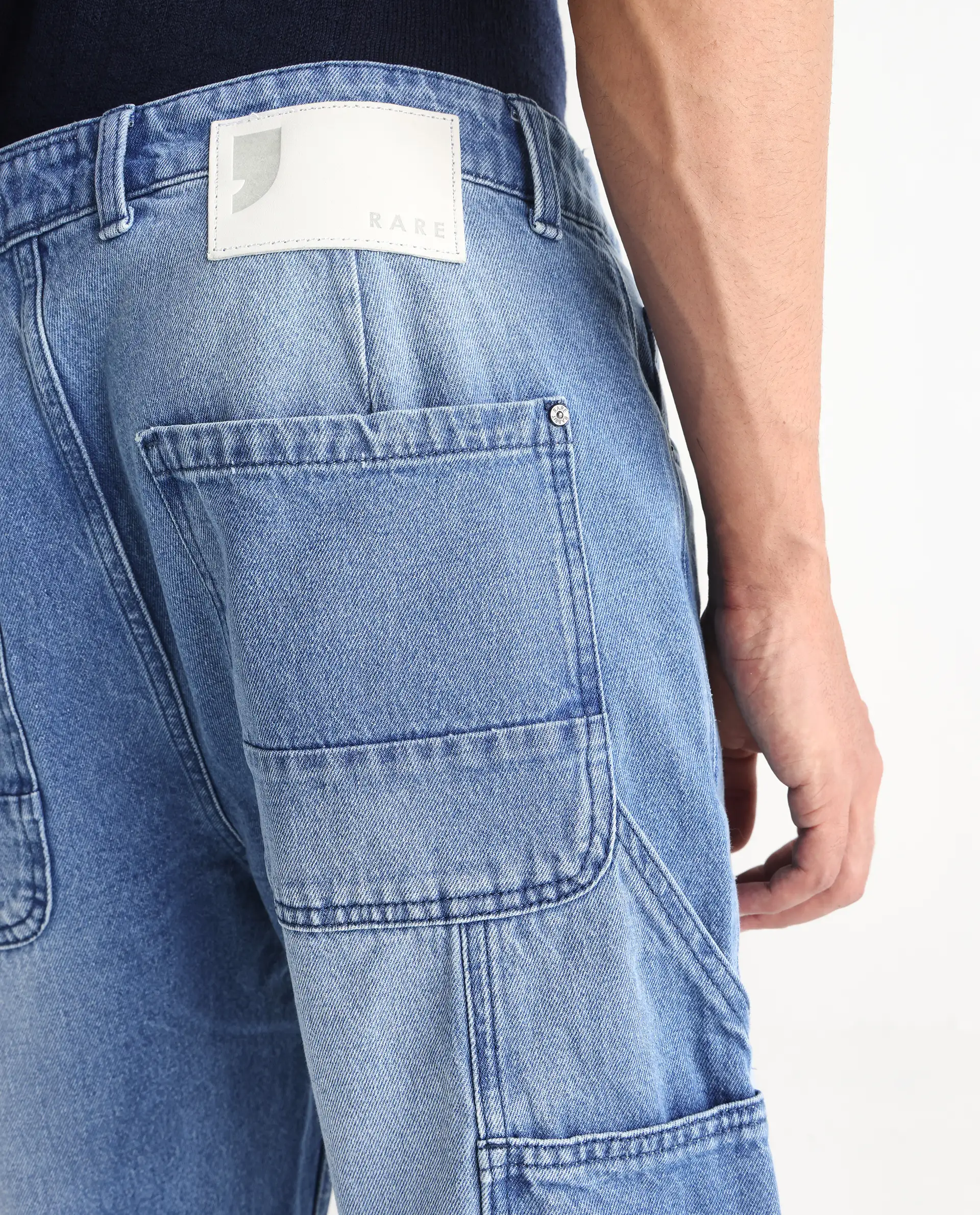 Rare Rabbit Men's Carpenter-2 Blue Cotton Plain Carpenter Fit Jeans - Image 9