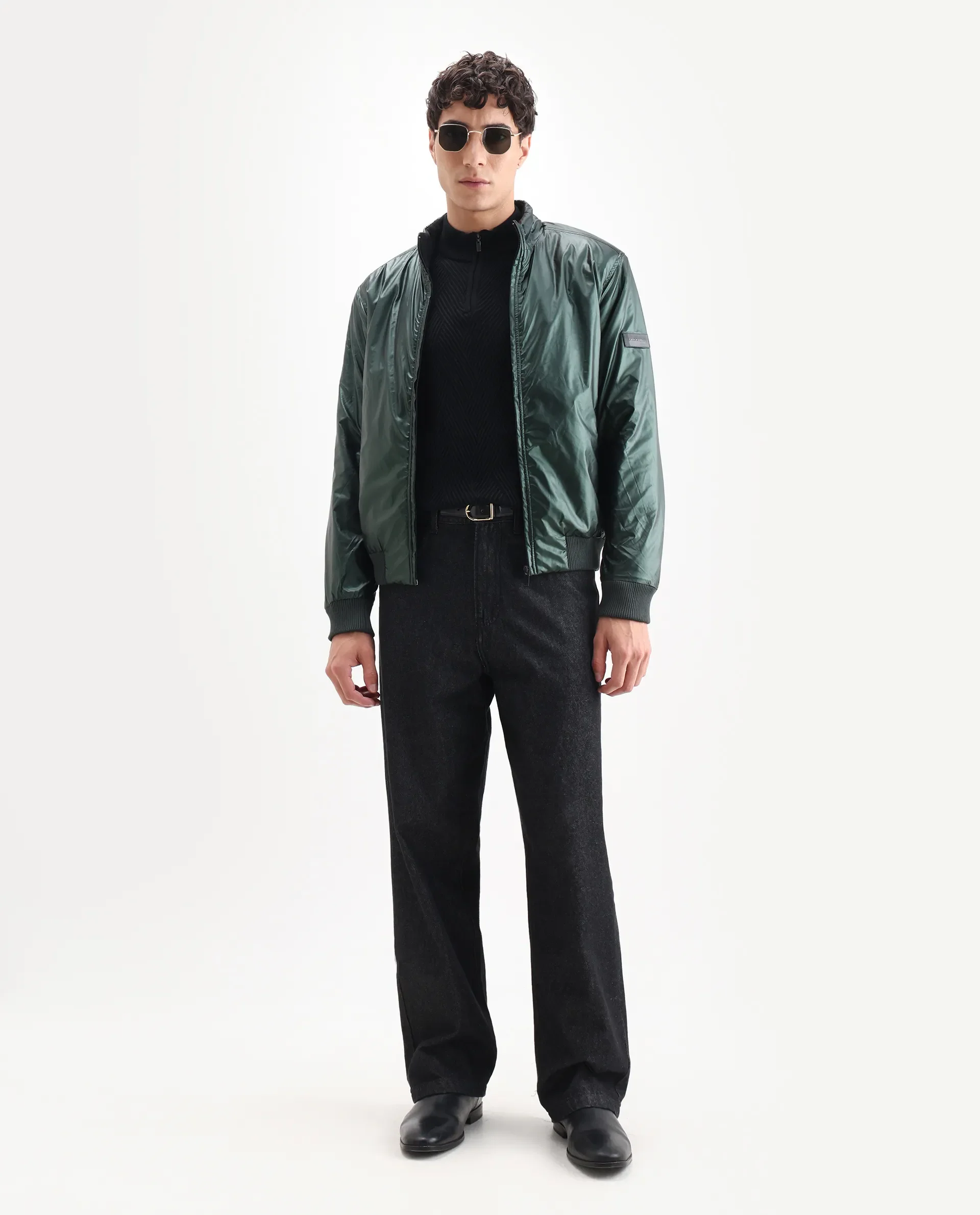 Rare Rabbit Men's Carpi Green Polyester Plain Regular Fit Full Sleeve Mandarin Collar Jacket - Image 2