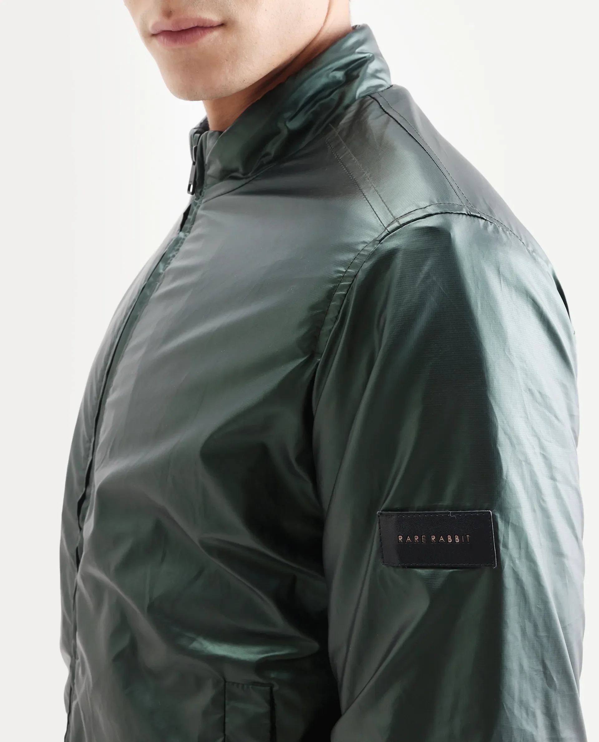 Rare Rabbit Men's Carpi Green Polyester Plain Regular Fit Full Sleeve Mandarin Collar Jacket - Image 3