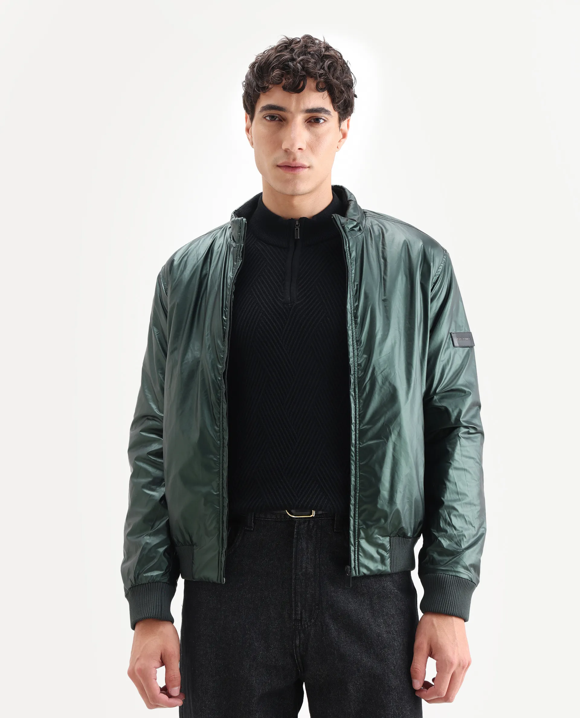 Rare Rabbit Men's Carpi Green Polyester Plain Regular Fit Full Sleeve Mandarin Collar Jacket - Image 4