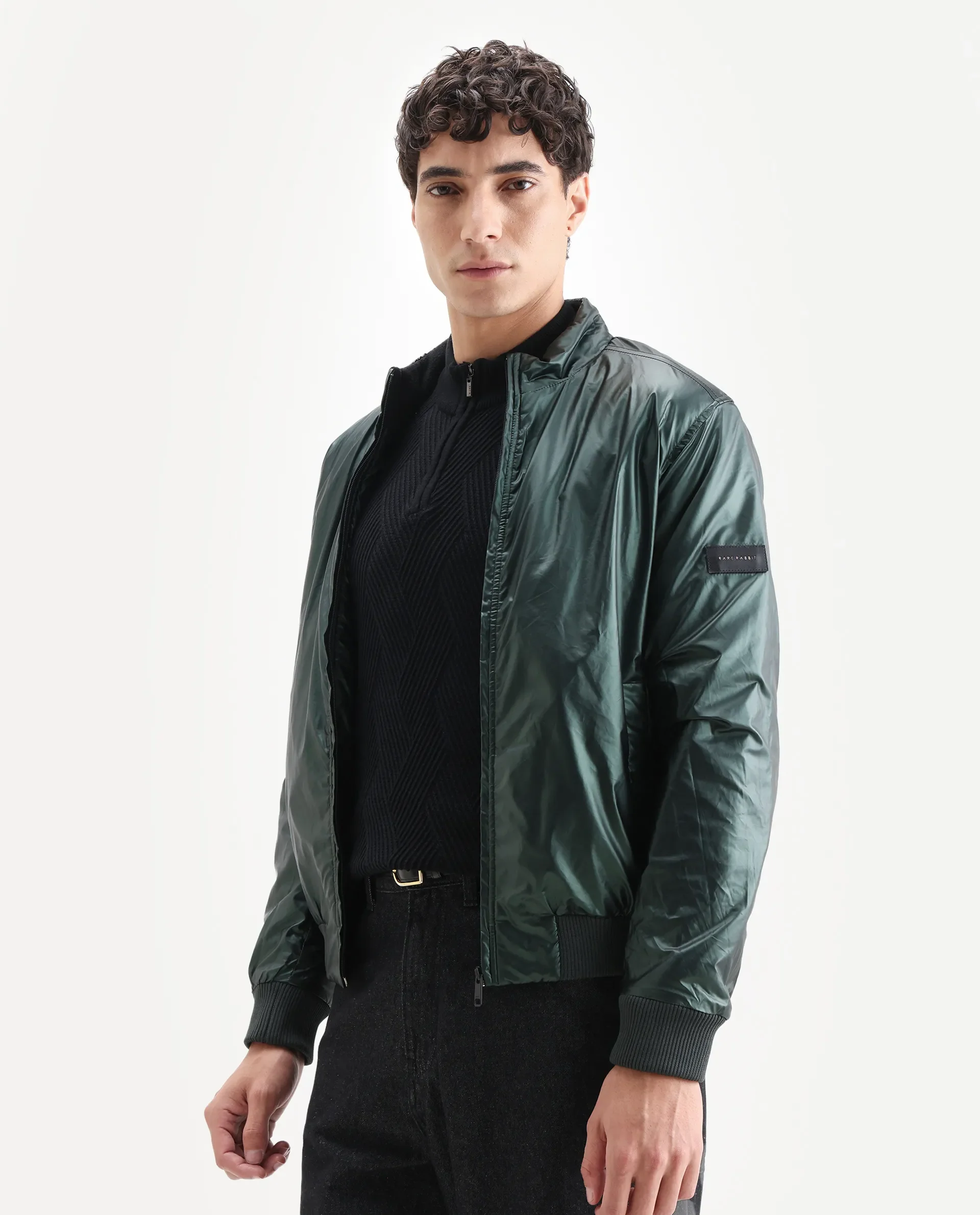 Rare Rabbit Men's Carpi Green Polyester Plain Regular Fit Full Sleeve Mandarin Collar Jacket - Image 5