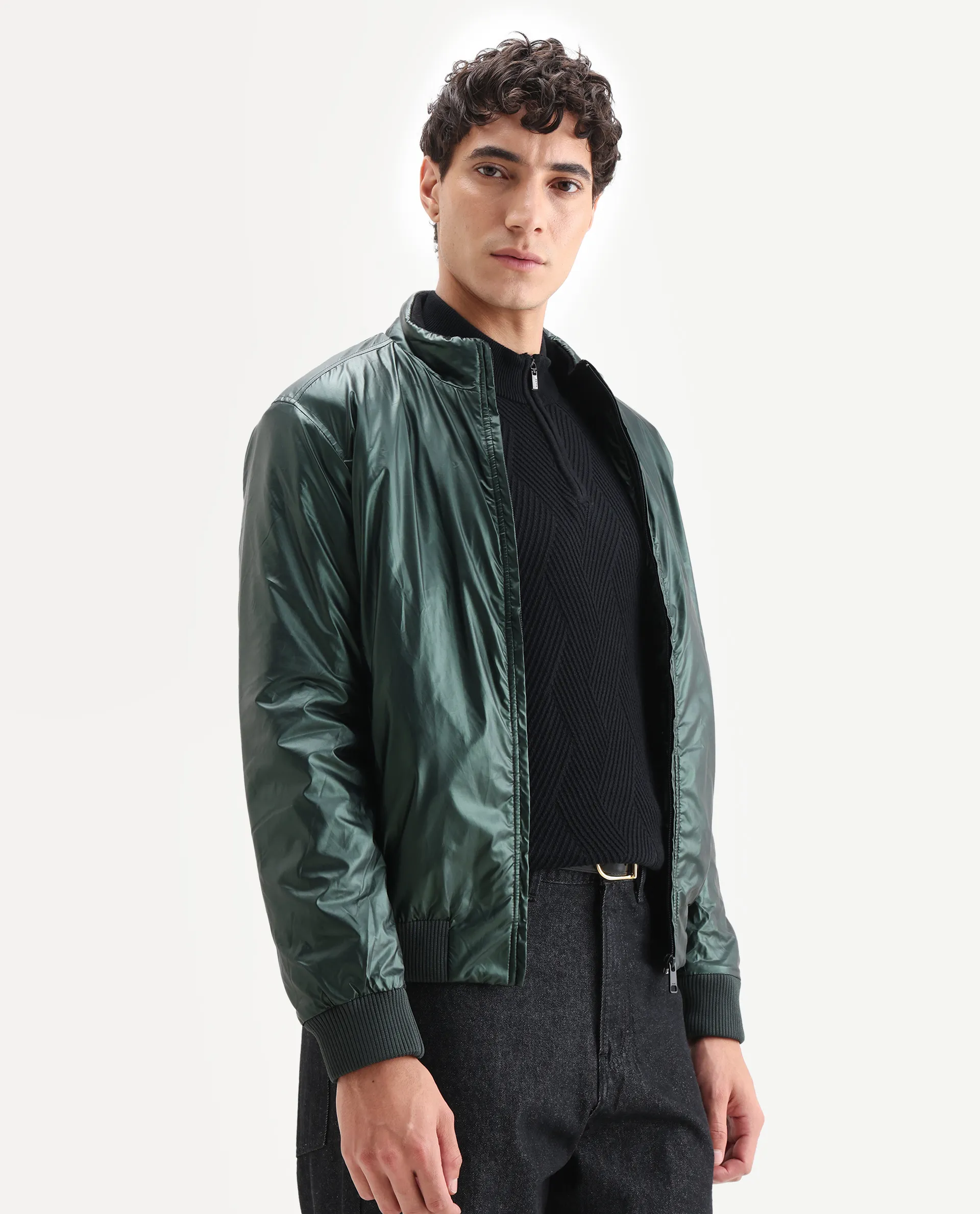 Rare Rabbit Men's Carpi Green Polyester Plain Regular Fit Full Sleeve Mandarin Collar Jacket - Image 6