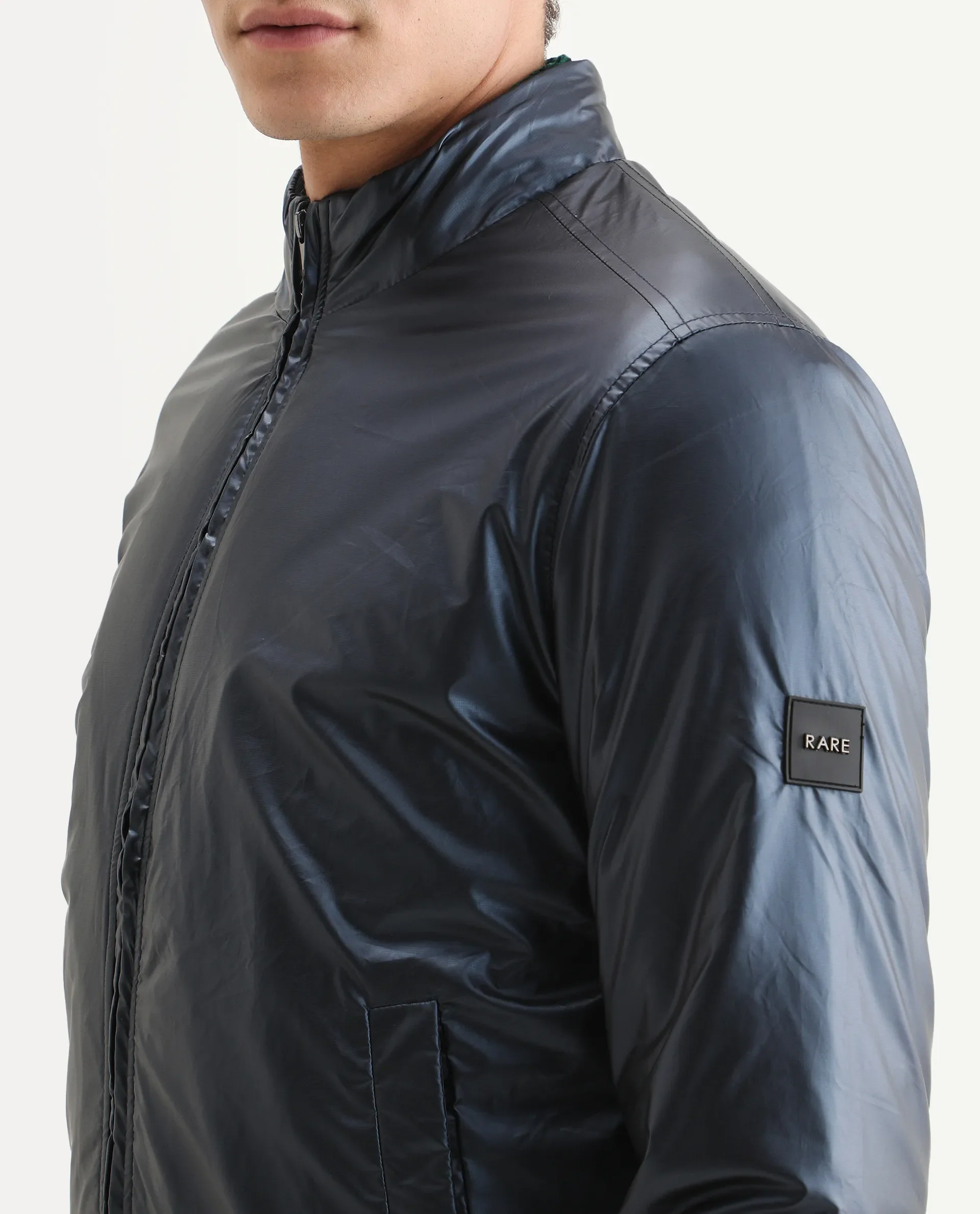 Rare Rabbit Men's Carpo Dark Petrol Polyester Plain Relaxed Fit Full Sleeve Mandarin Collar Jacket - Image 4