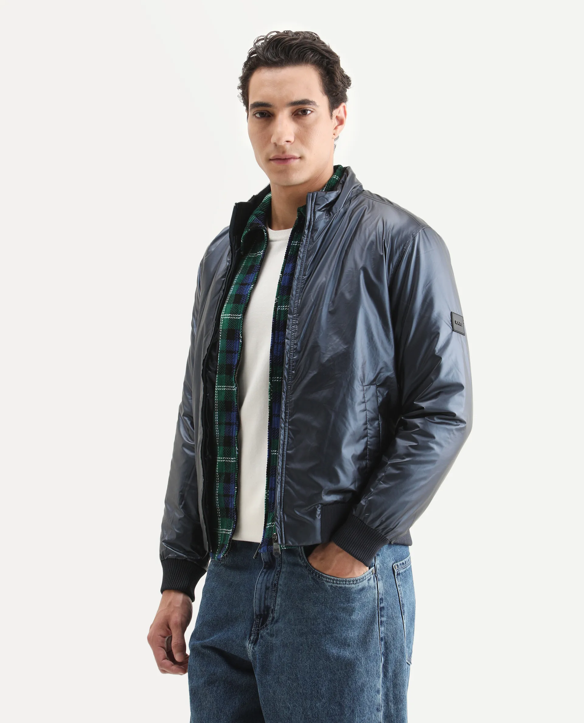 Rare Rabbit Men's Carpo Dark Petrol Polyester Plain Relaxed Fit Full Sleeve Mandarin Collar Jacket - Image 5