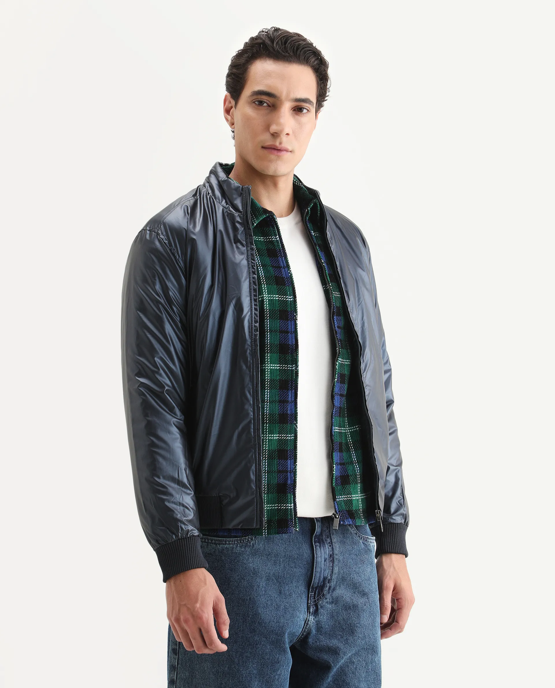 Rare Rabbit Men's Carpo Dark Petrol Polyester Plain Relaxed Fit Full Sleeve Mandarin Collar Jacket - Image 6
