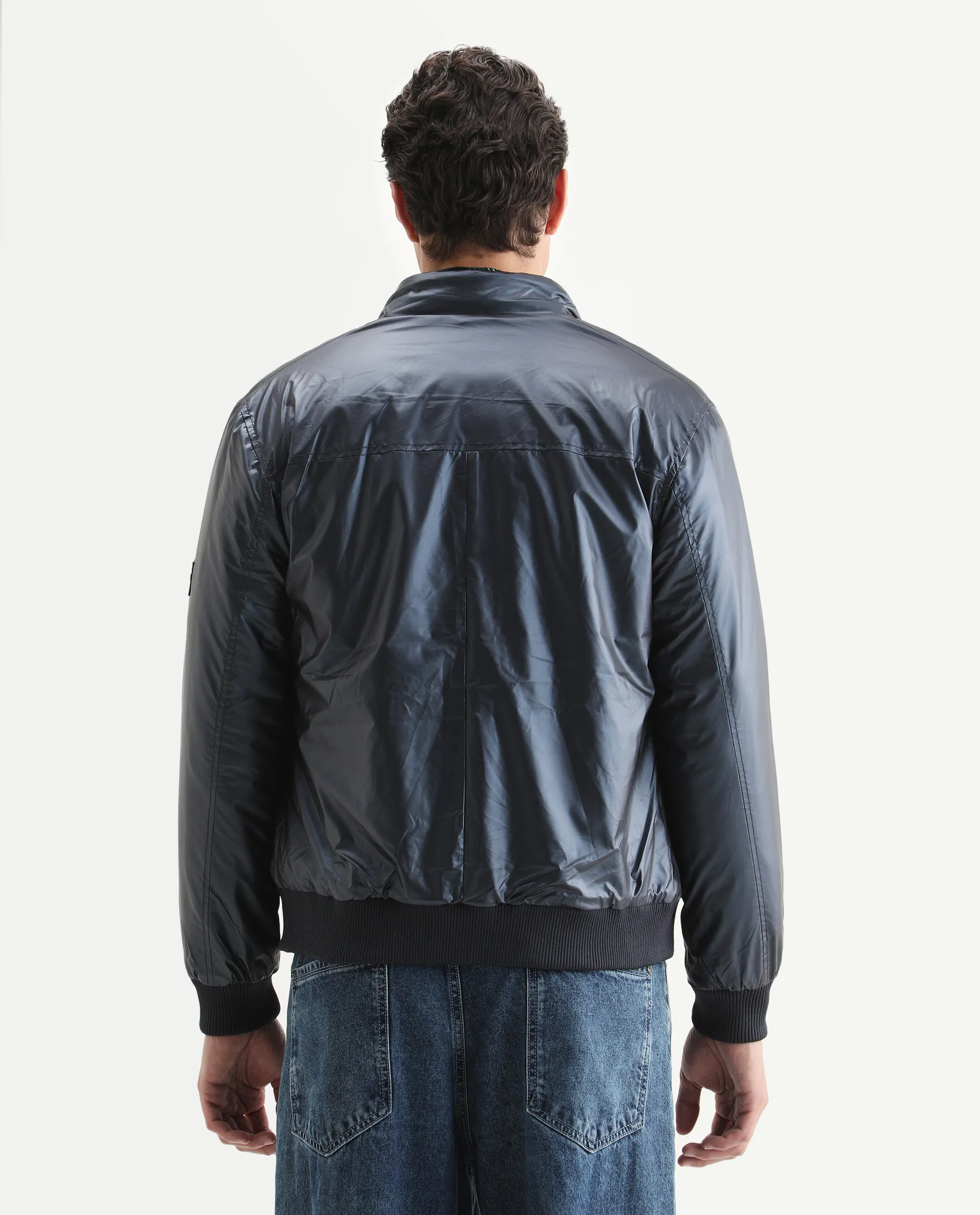 Rare Rabbit Men's Carpo Dark Petrol Polyester Plain Relaxed Fit Full Sleeve Mandarin Collar Jacket - Image 7
