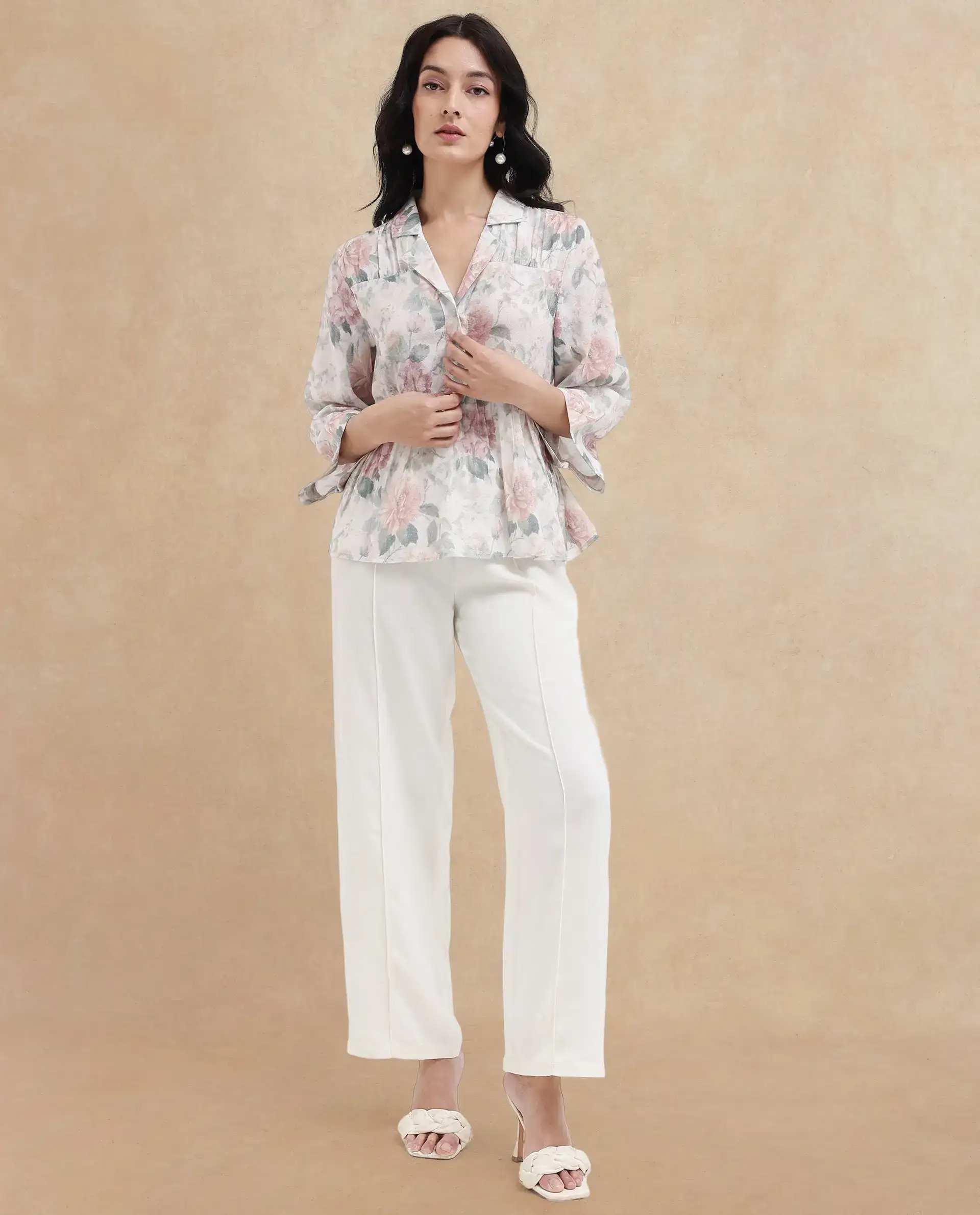 Rareism Women's Carrarao Light Multi Cotton Blend Lapel Neck Floral Print Regular Fit Top - Image 2
