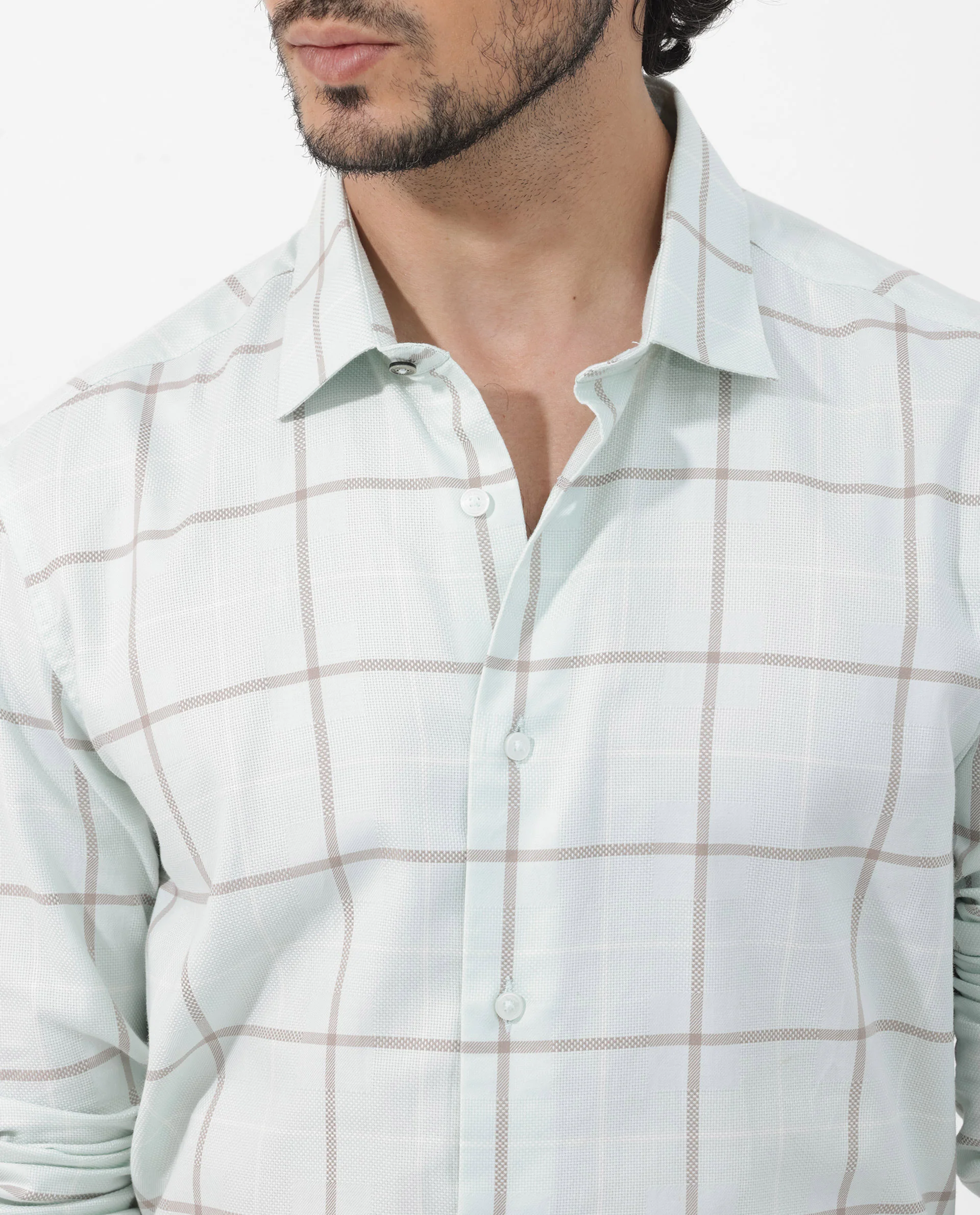 Rare Rabbit Men's Carrie Pastel Blue Cotton Checked Print Regular Fit Full Sleeve Collared Shirt - Image 4
