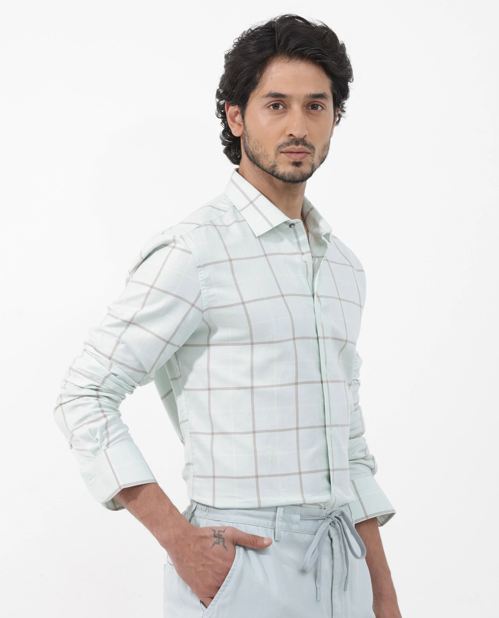 Rare Rabbit Men's Carrie Pastel Blue Cotton Checked Print Regular Fit Full Sleeve Collared Shirt - Image 6