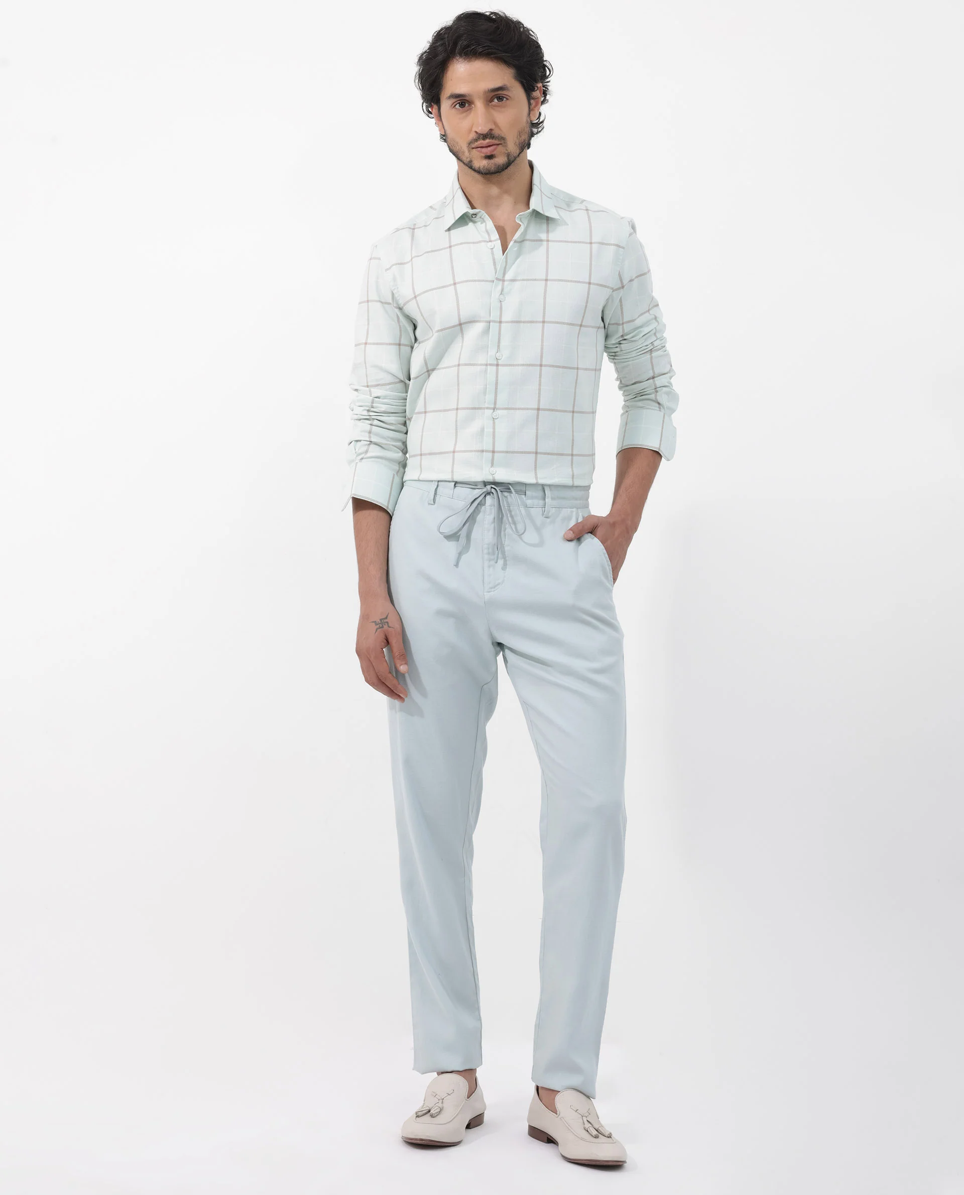 Rare Rabbit Men's Carrie Pastel Blue Cotton Checked Print Regular Fit Full Sleeve Collared Shirt - Image 7
