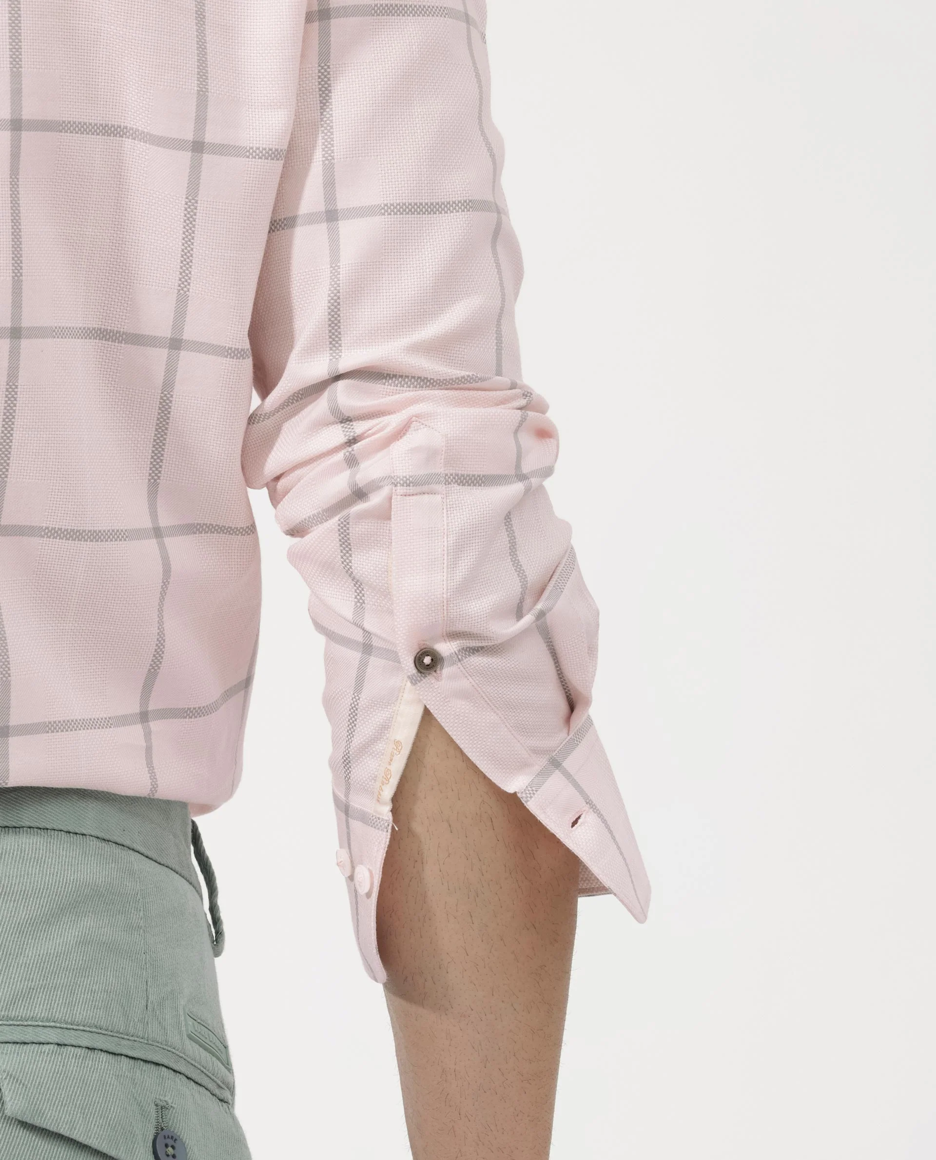 Rare Rabbit Men's Carrie Pastel Pink Cotton Checked Print Regular Fit Full Sleeve Collared Shirt - Image 4