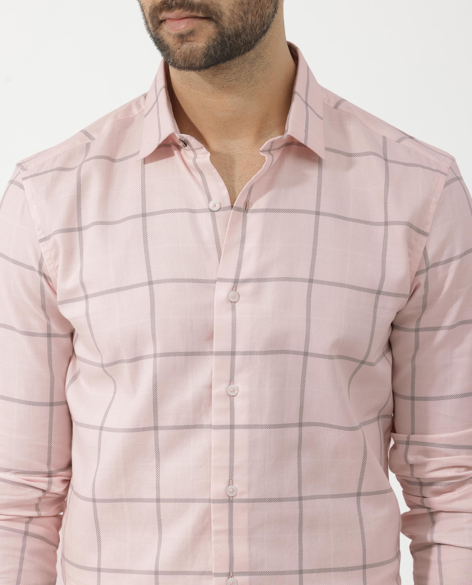 Rare Rabbit Men's Carrie Pastel Pink Cotton Checked Print Regular Fit Full Sleeve Collared Shirt - Image 5