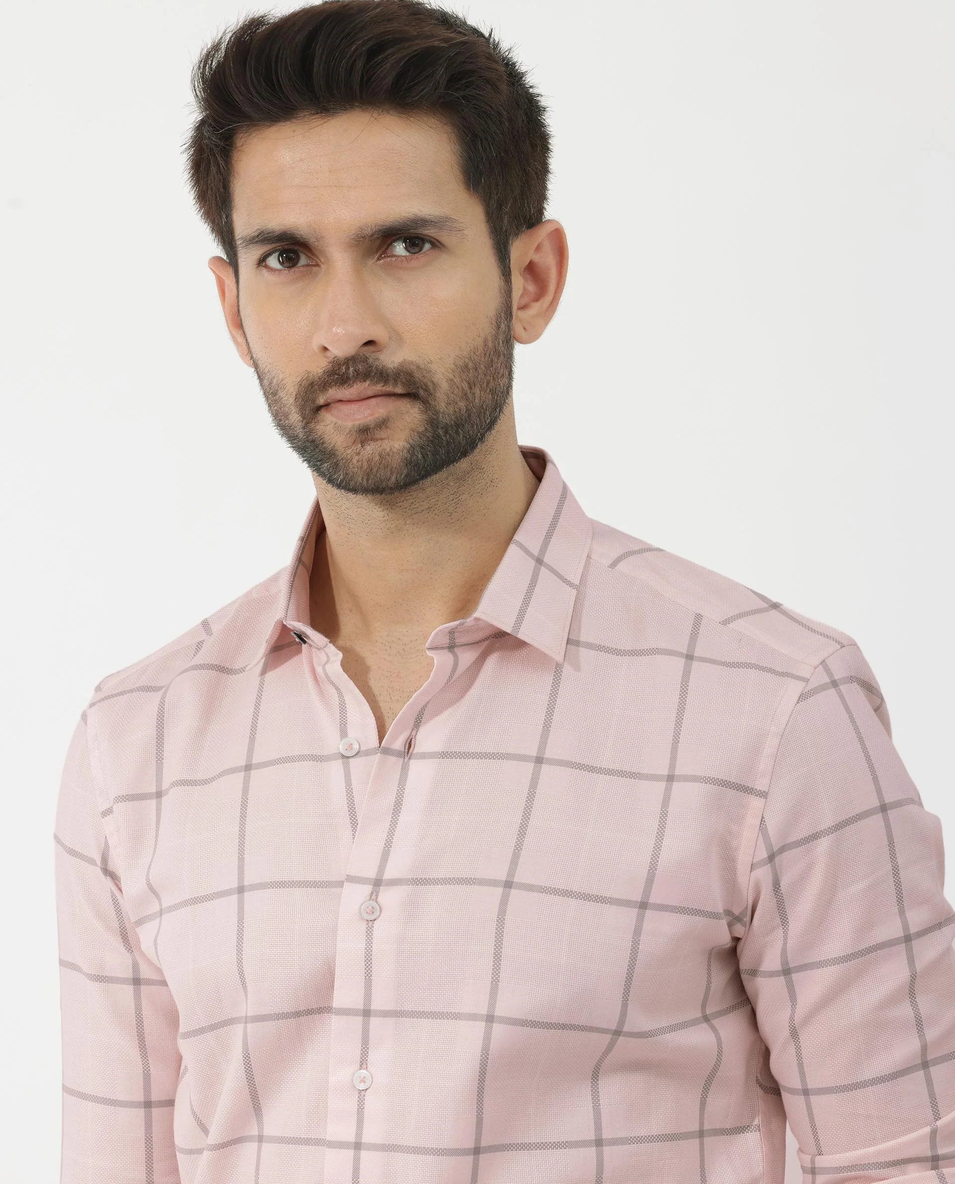 Rare Rabbit Men's Carrie Pastel Pink Cotton Checked Print Regular Fit Full Sleeve Collared Shirt - Image 6