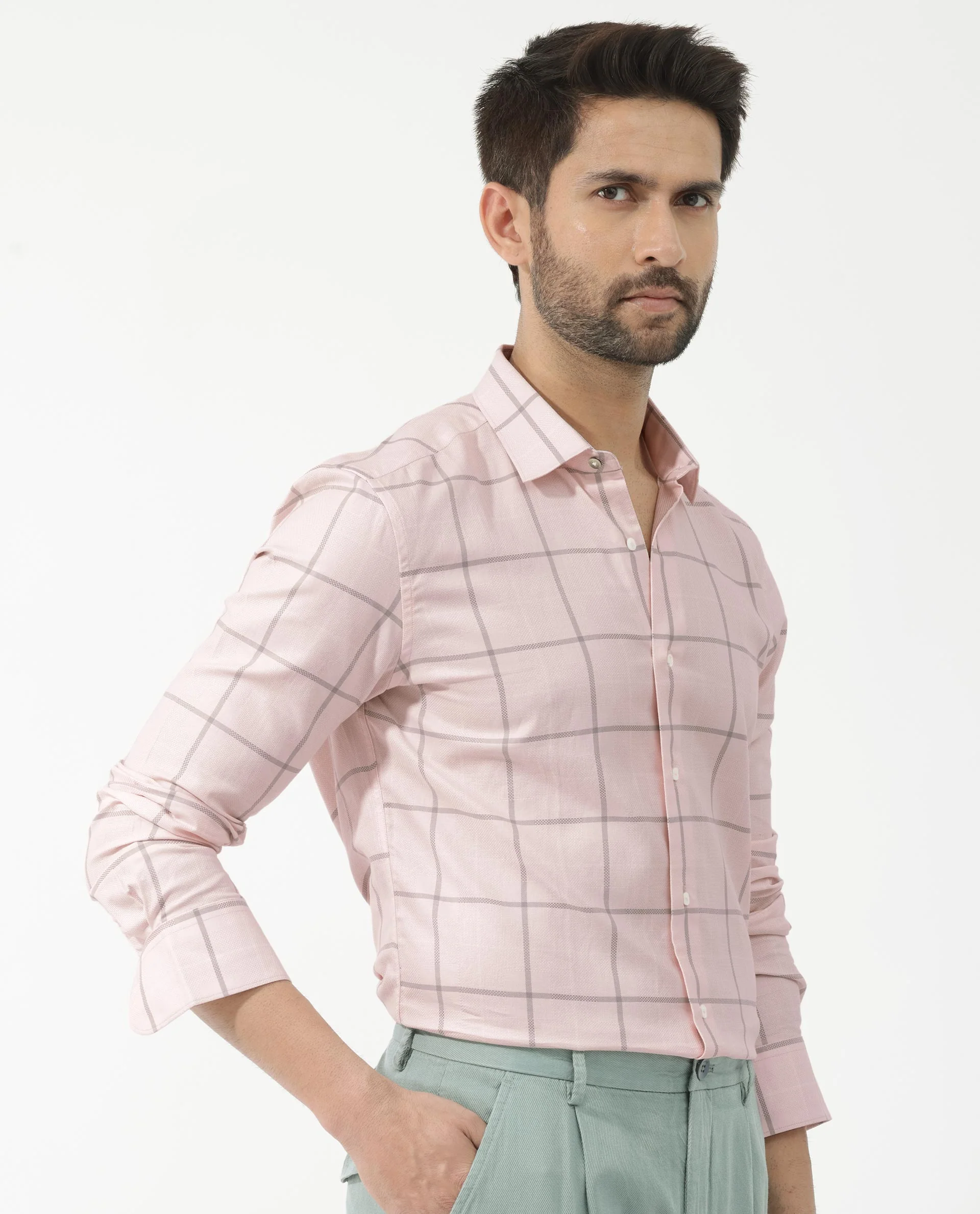 Rare Rabbit Men's Carrie Pastel Pink Cotton Checked Print Regular Fit Full Sleeve Collared Shirt - Image 8