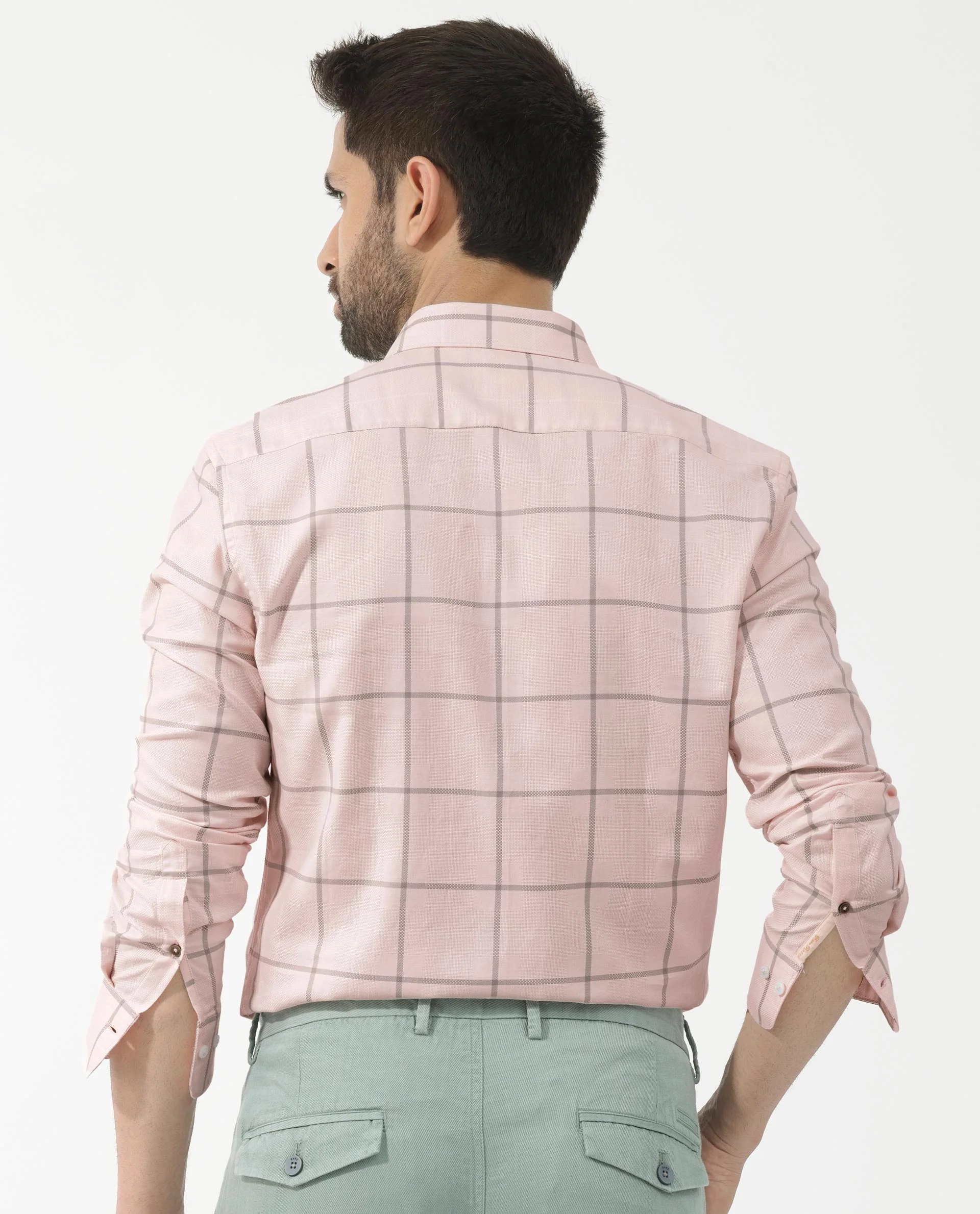 Rare Rabbit Men's Carrie Pastel Pink Cotton Checked Print Regular Fit Full Sleeve Collared Shirt - Image 9