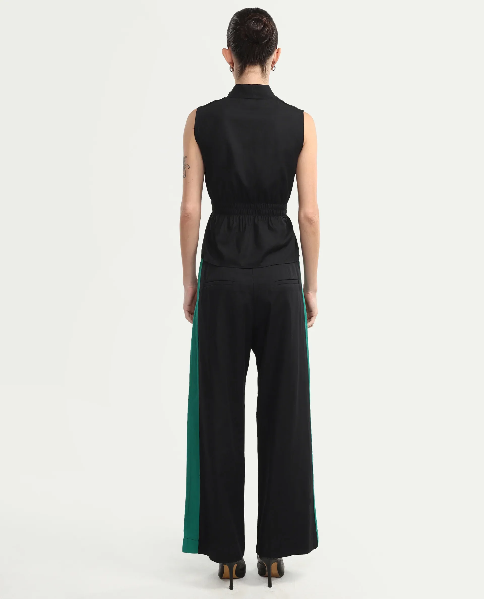 Rareism Women's Caruana-B Black Cotton Color Block Ankle Length Straight Fit Trouser - Image 7