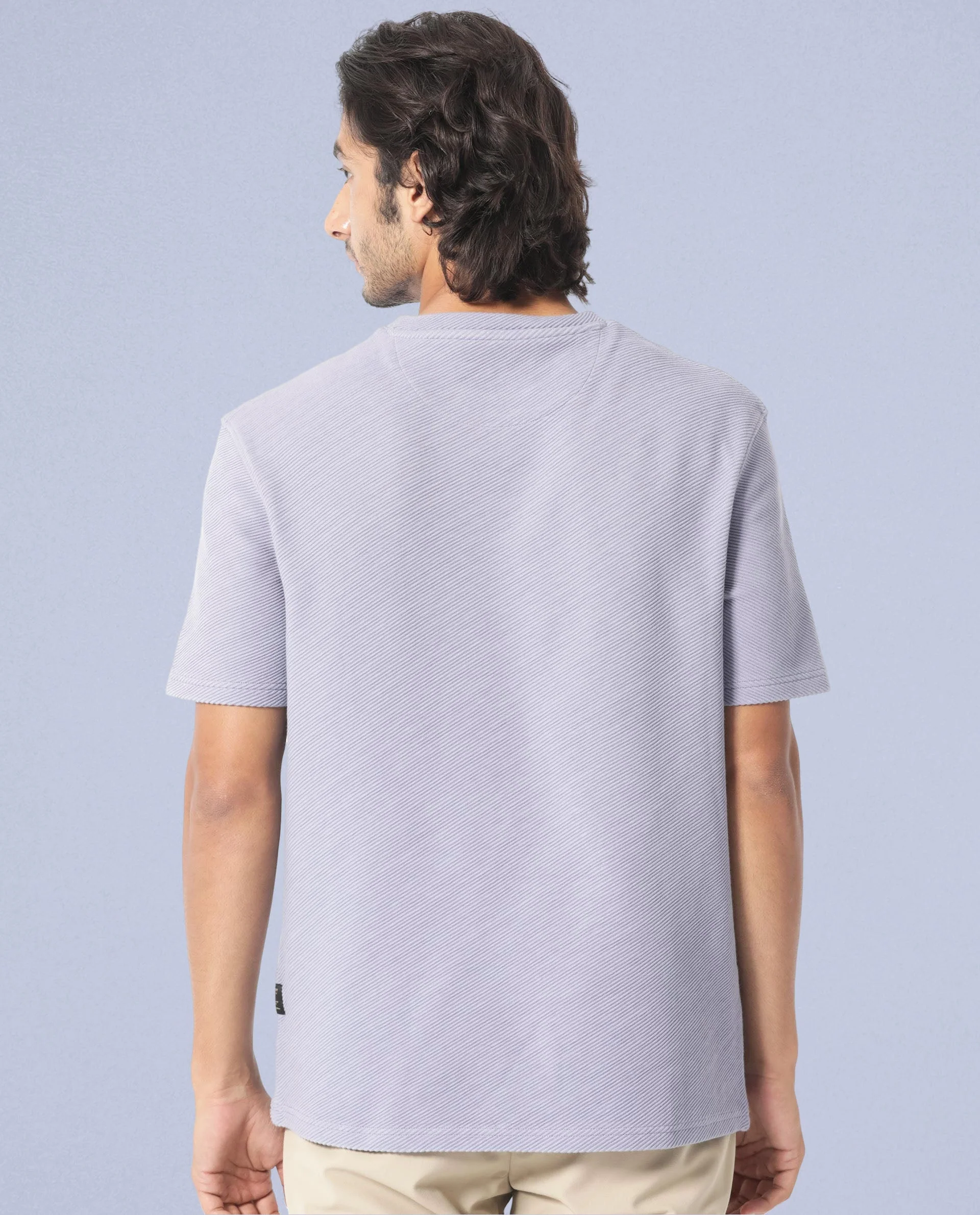 Rare Rabbit Men's Cas Purple Crew Neck Ottoman Textured Drop Shoulder Half Sleeves T-Shirt - Image 10