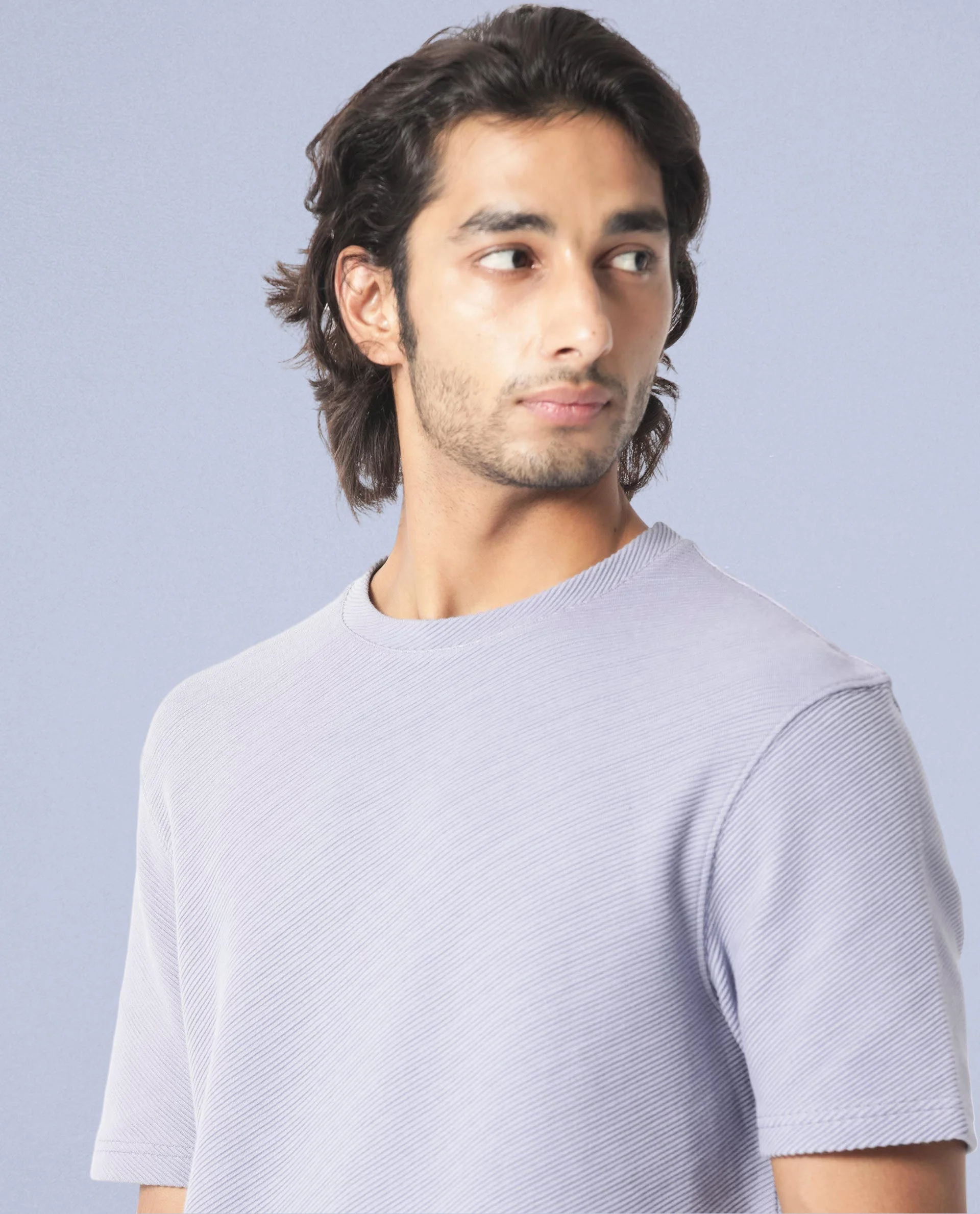 Rare Rabbit Men's Cas Purple Crew Neck Ottoman Textured Drop Shoulder Half Sleeves T-Shirt - Image 2