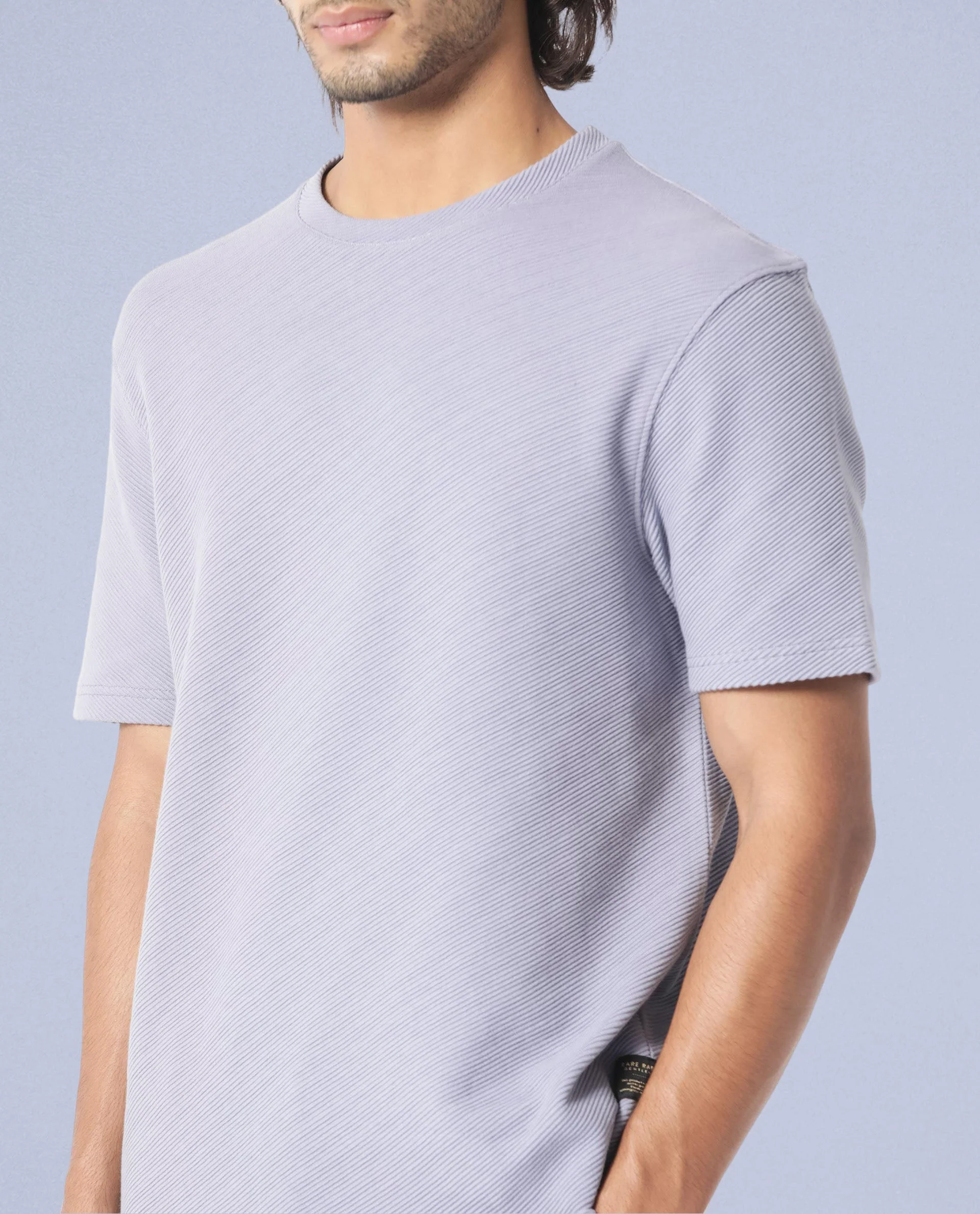 Rare Rabbit Men's Cas Purple Crew Neck Ottoman Textured Drop Shoulder Half Sleeves T-Shirt - Image 4