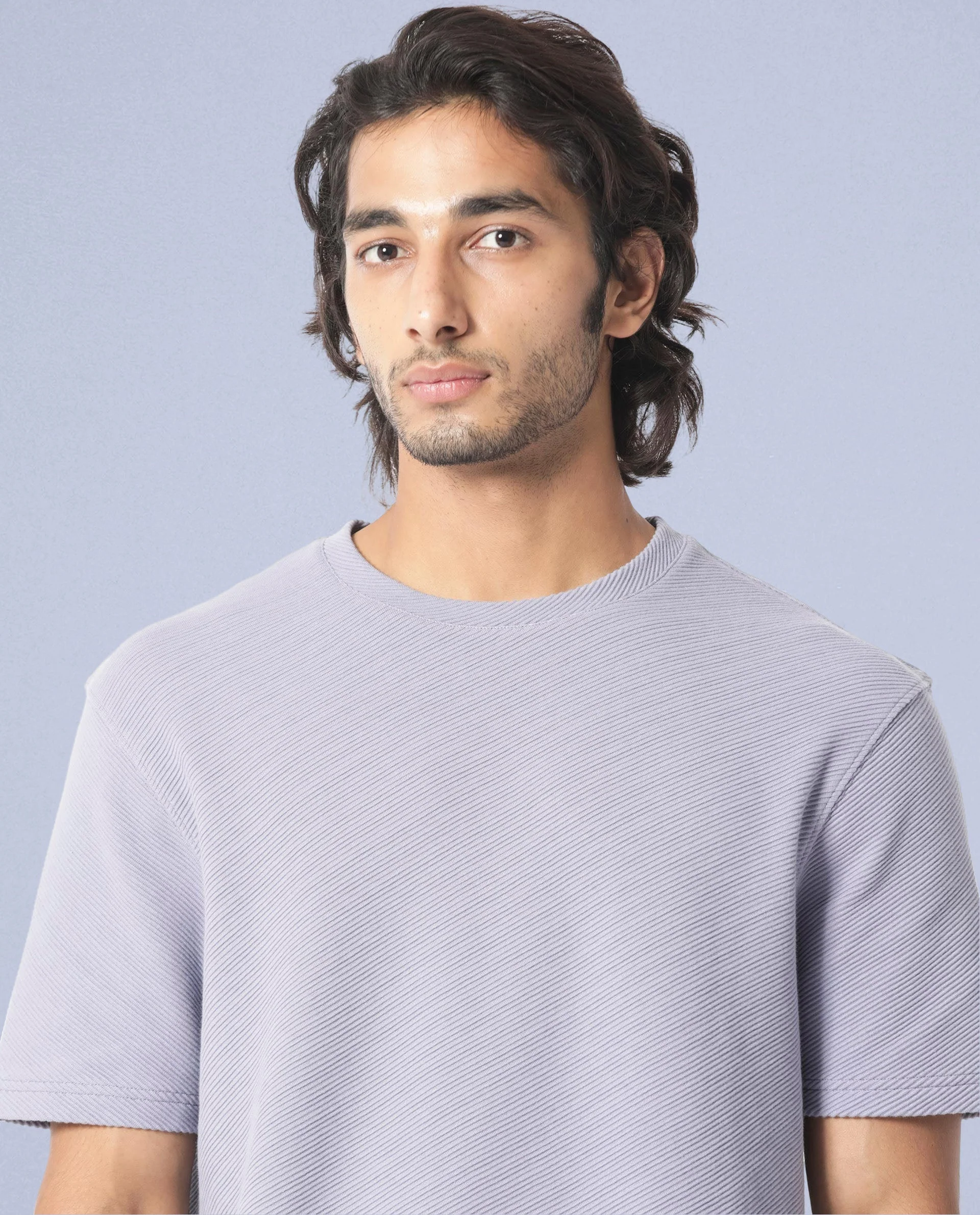 Rare Rabbit Men's Cas Purple Crew Neck Ottoman Textured Drop Shoulder Half Sleeves T-Shirt - Image 6